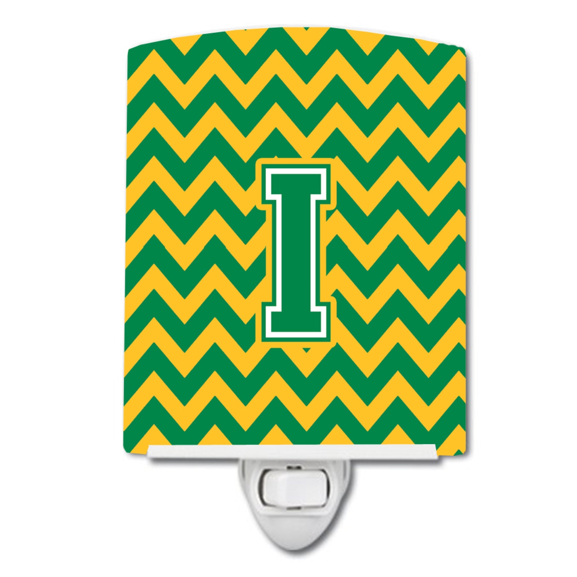  inchCarolines Treasures Letter I Chevron Green and Gold Ceramic Night Light, 6x4, Multicolor inch