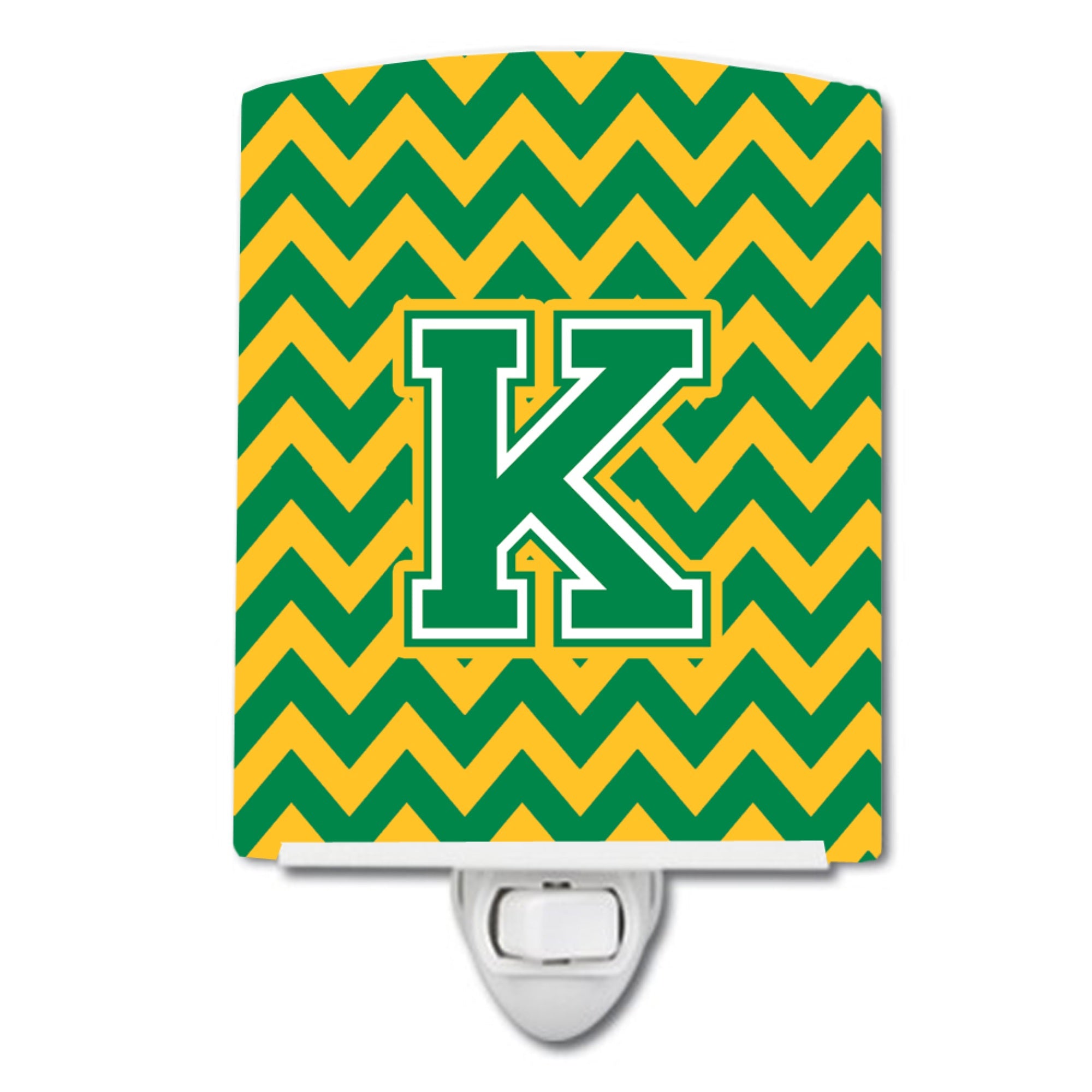  inchCarolines Treasures Letter K Chevron Green and Gold Ceramic Night Light, 6x4, Multicolor inch