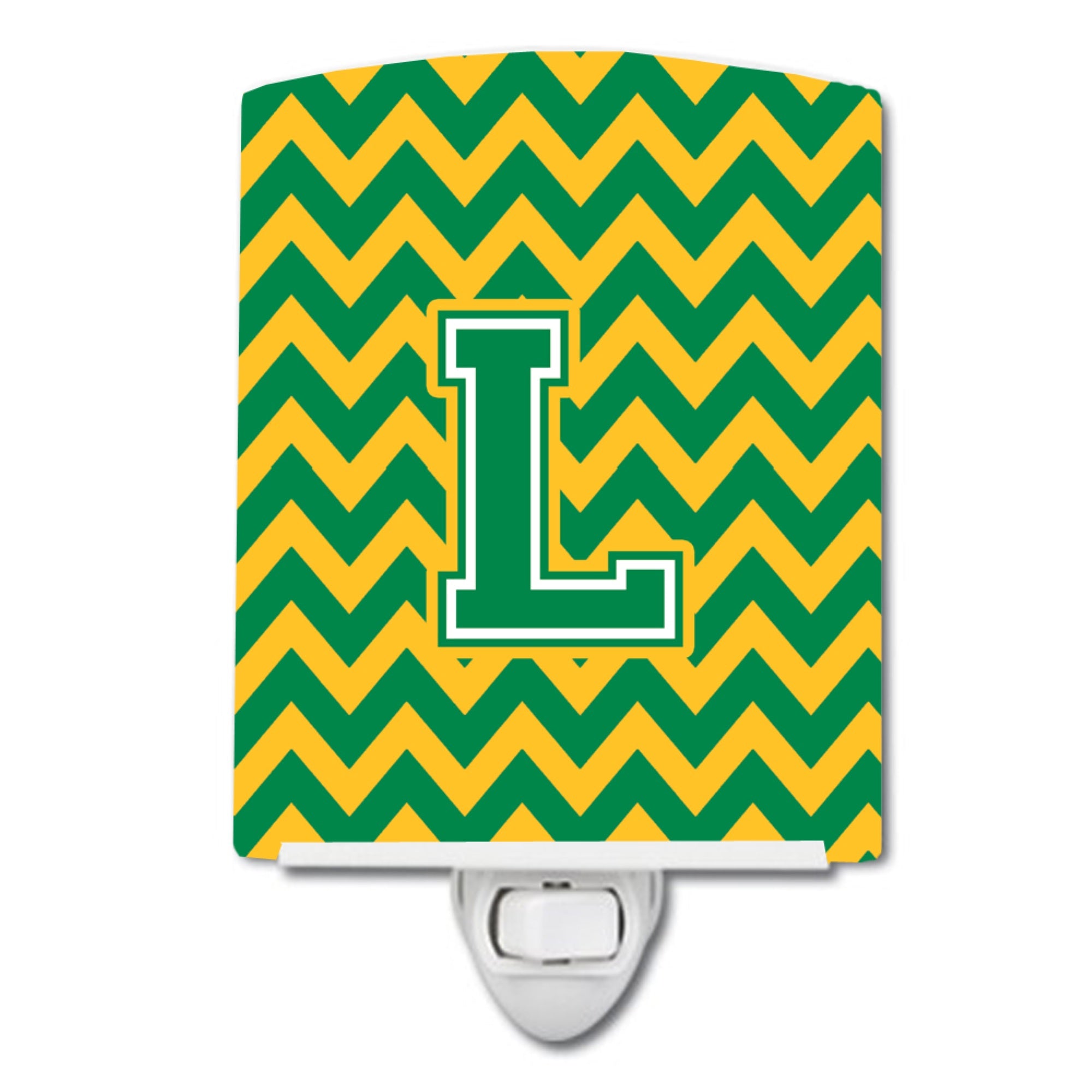  inchCarolines Treasures Letter L Chevron Green and Gold Ceramic Night Light, 6x4, Multicolor inch