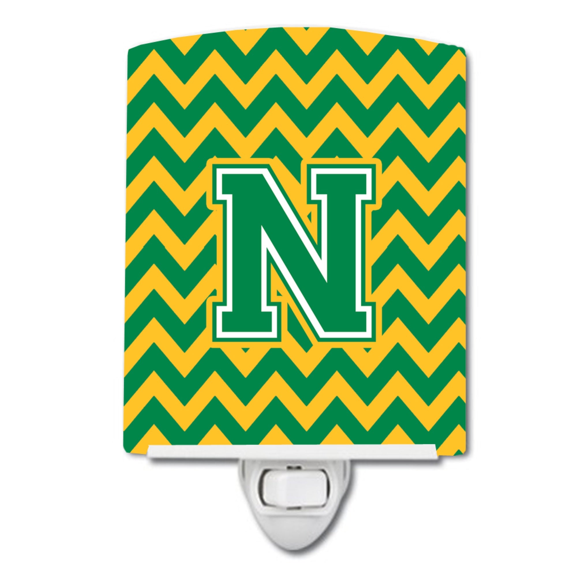  inchCarolines Treasures Letter N Chevron Green and Gold Ceramic Night Light, 6x4, Multicolor inch