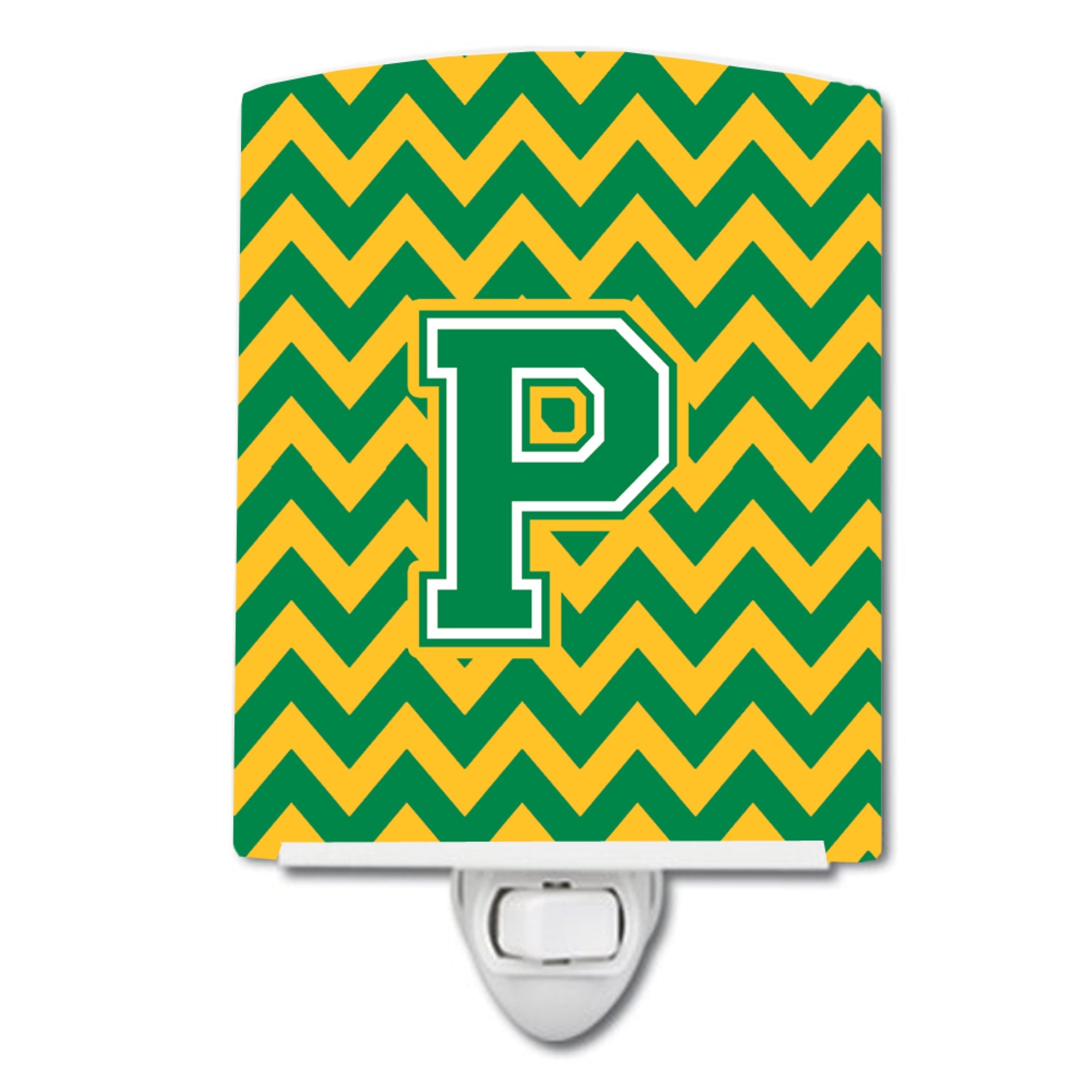  inchCarolines Treasures Letter P Chevron Green and Gold Ceramic Night Light, 6x4, Multicolor inch