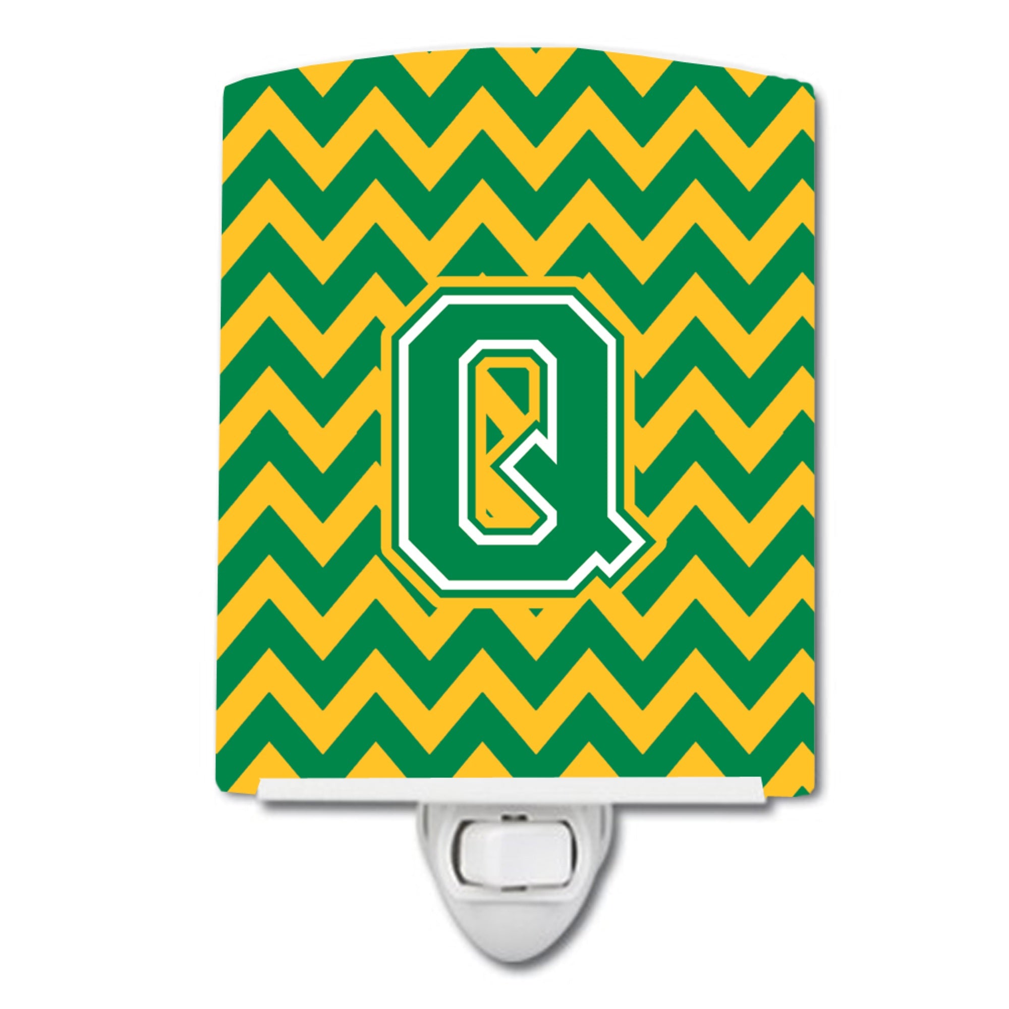  inchCarolines Treasures Letter Q Chevron Green and Gold Ceramic Night Light, 6x4, Multicolor inch