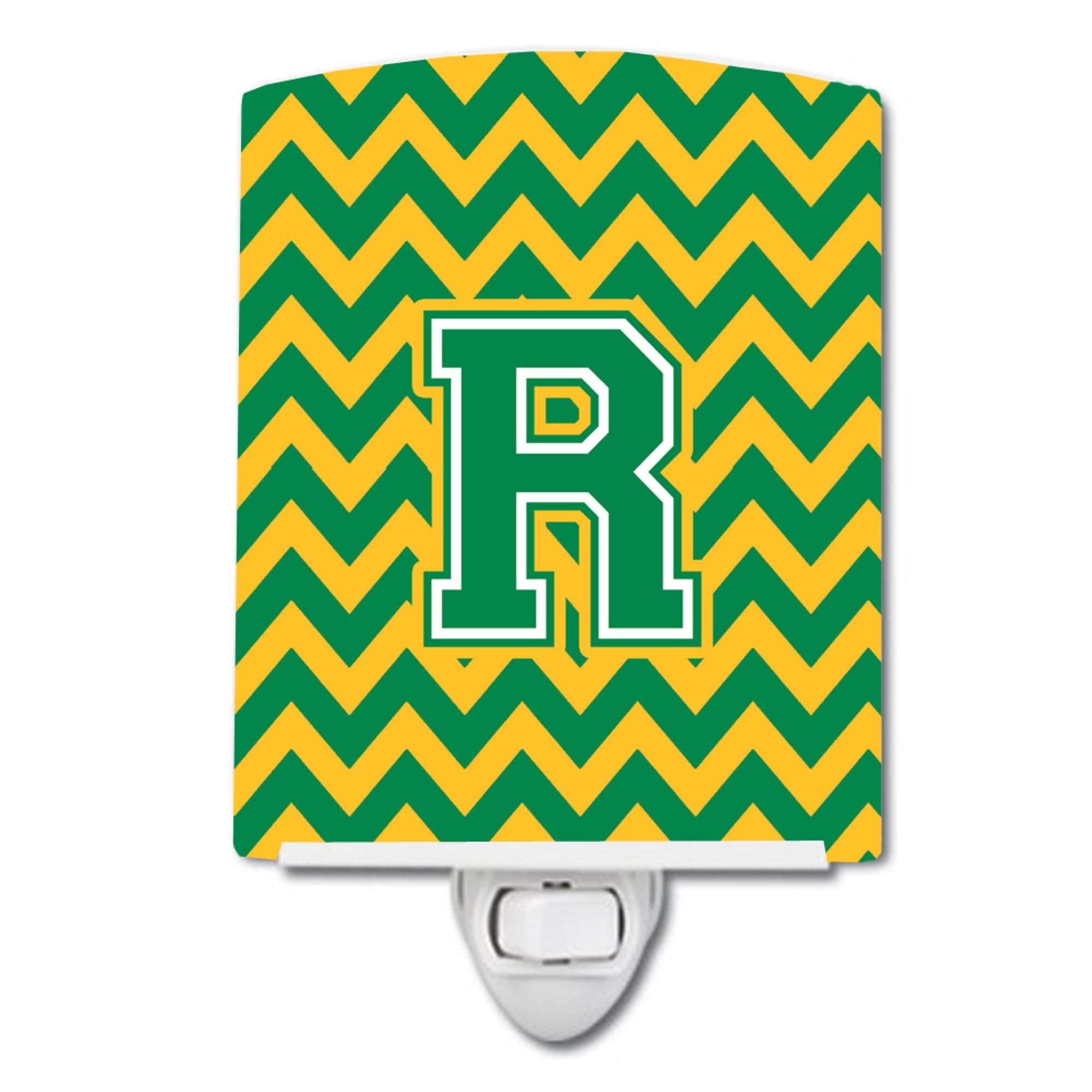  inchCarolines Treasures Letter R Chevron Green and Gold Ceramic Night Light, 6x4, Multicolor inch