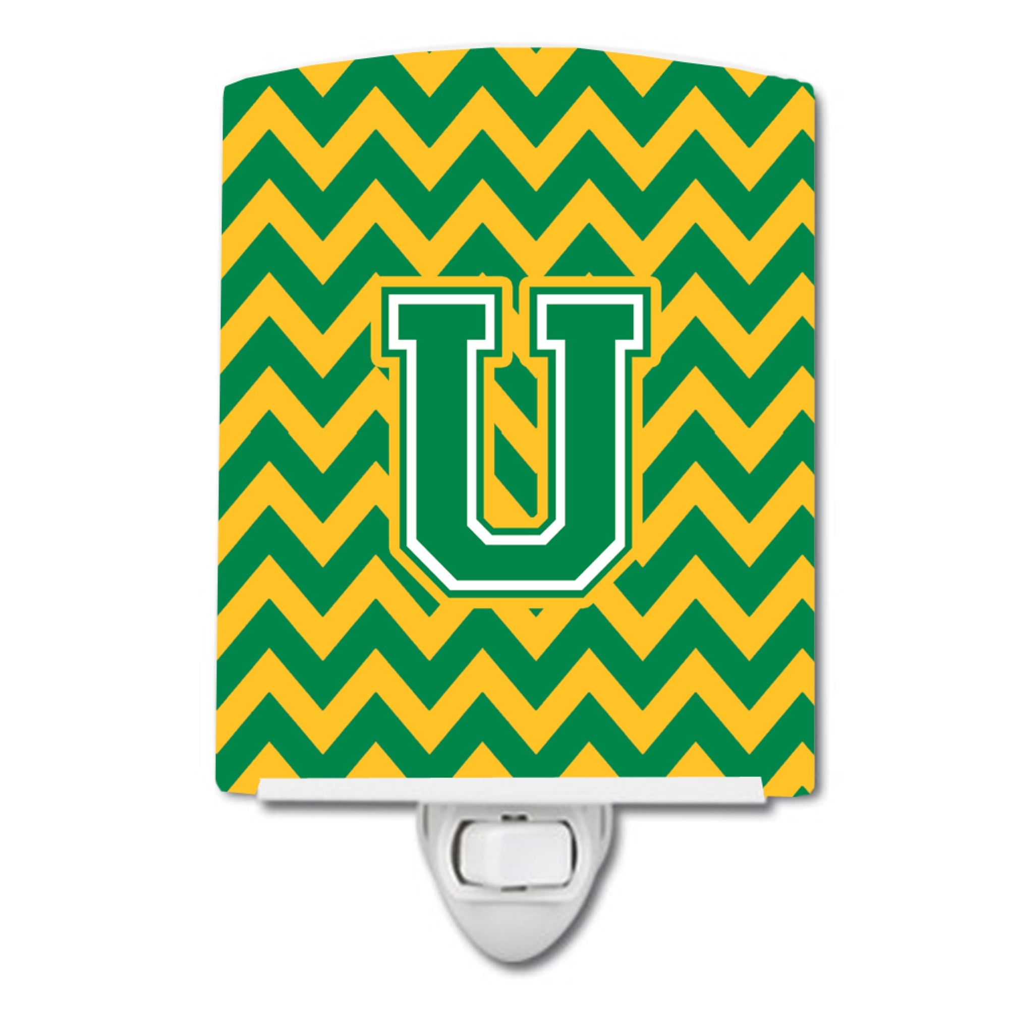  inchCarolines Treasures Letter U Chevron Green and Gold Ceramic Night Light, 6x4, Multicolor inch