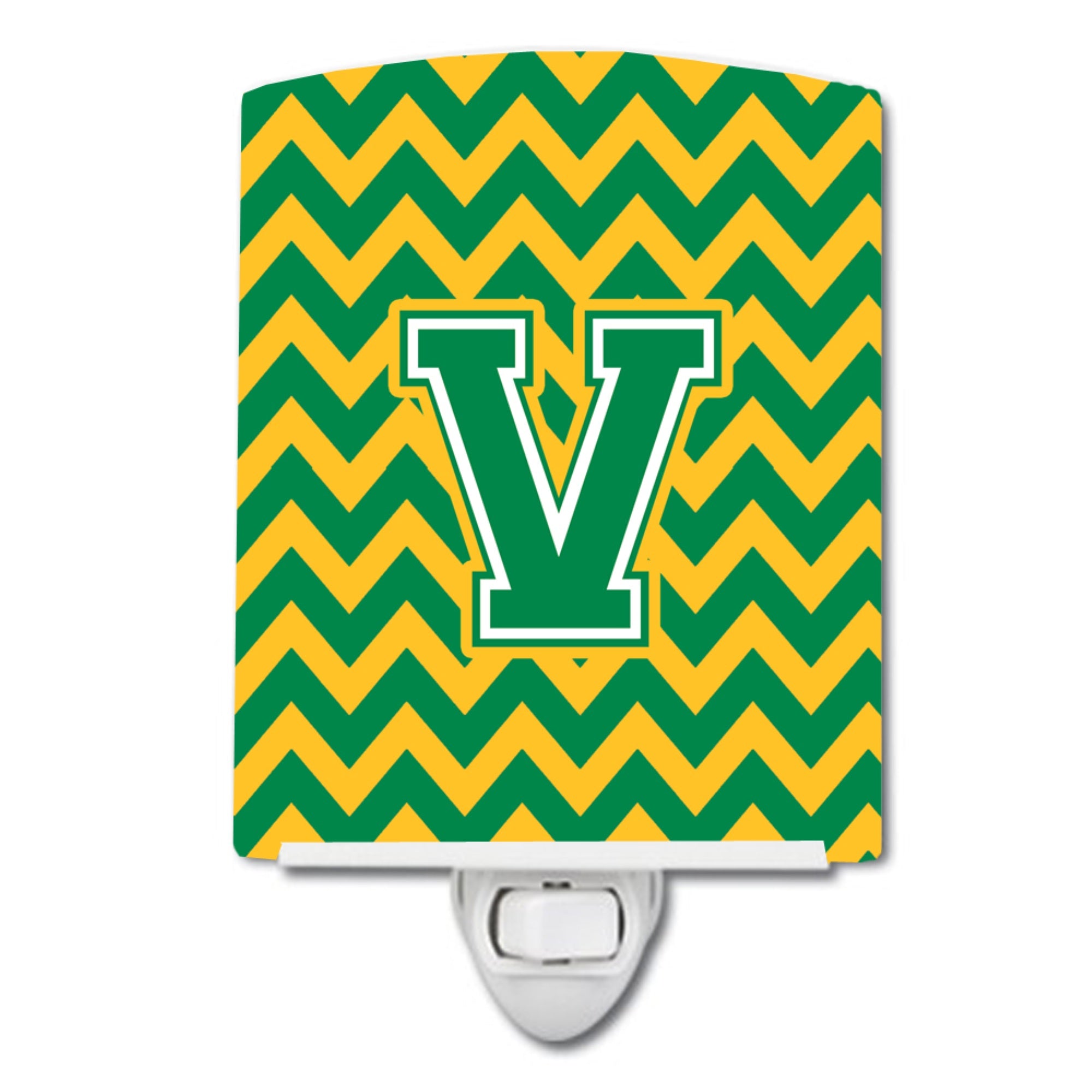  inchCarolines Treasures Letter V Chevron Green and Gold Ceramic Night Light, 6x4, Multicolor inch