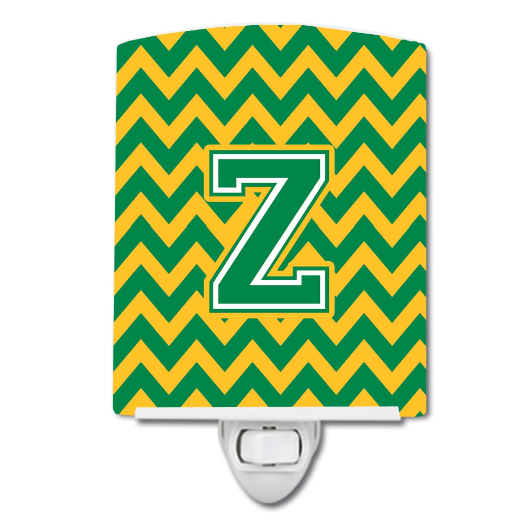  inchCarolines Treasures Letter Z Chevron Green and Gold Ceramic Night Light, 6x4, Multicolor inch