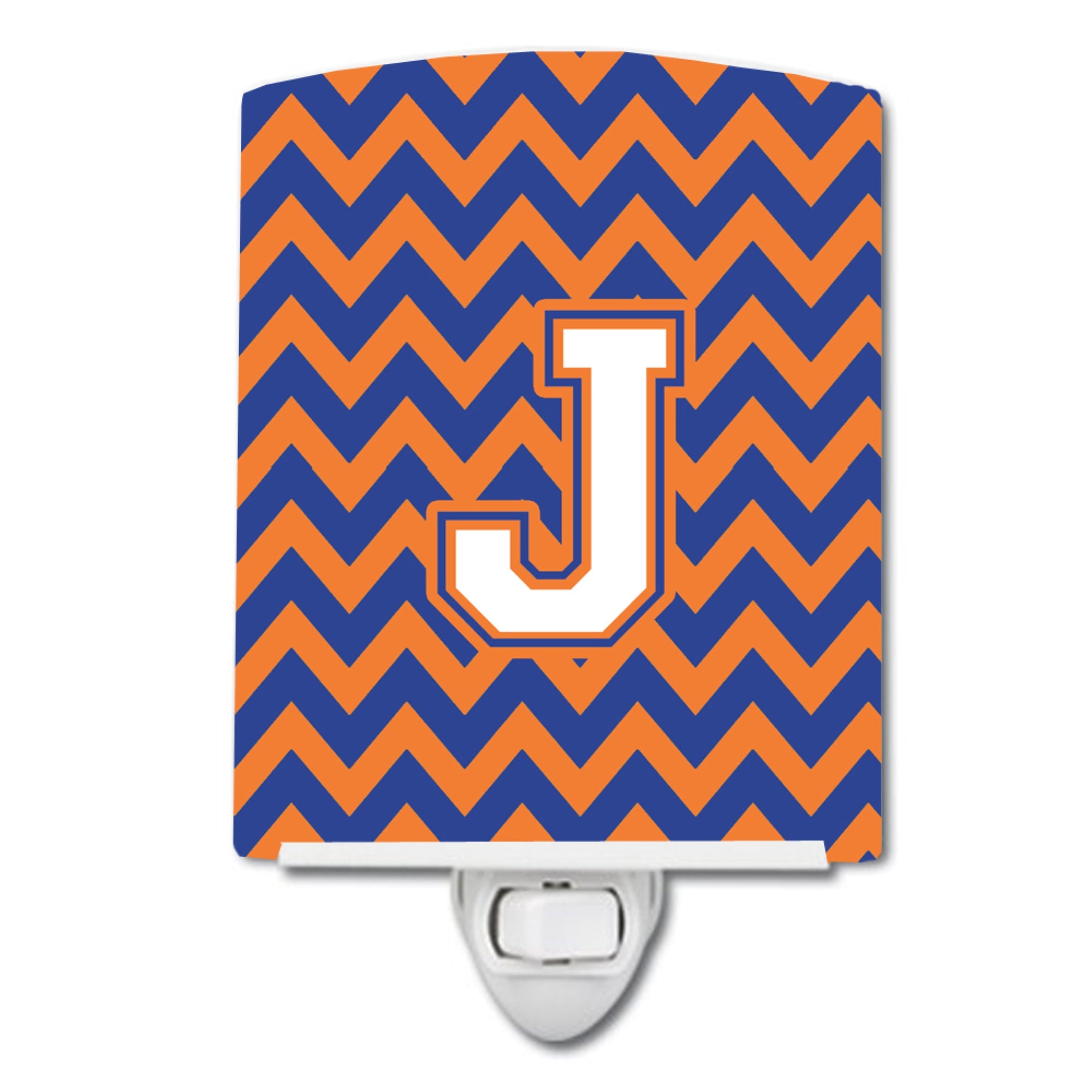  inchCarolines Treasures Letter J Chevron Blue and Orange #3 Ceramic Night Light, 6x4, Multicolor inch