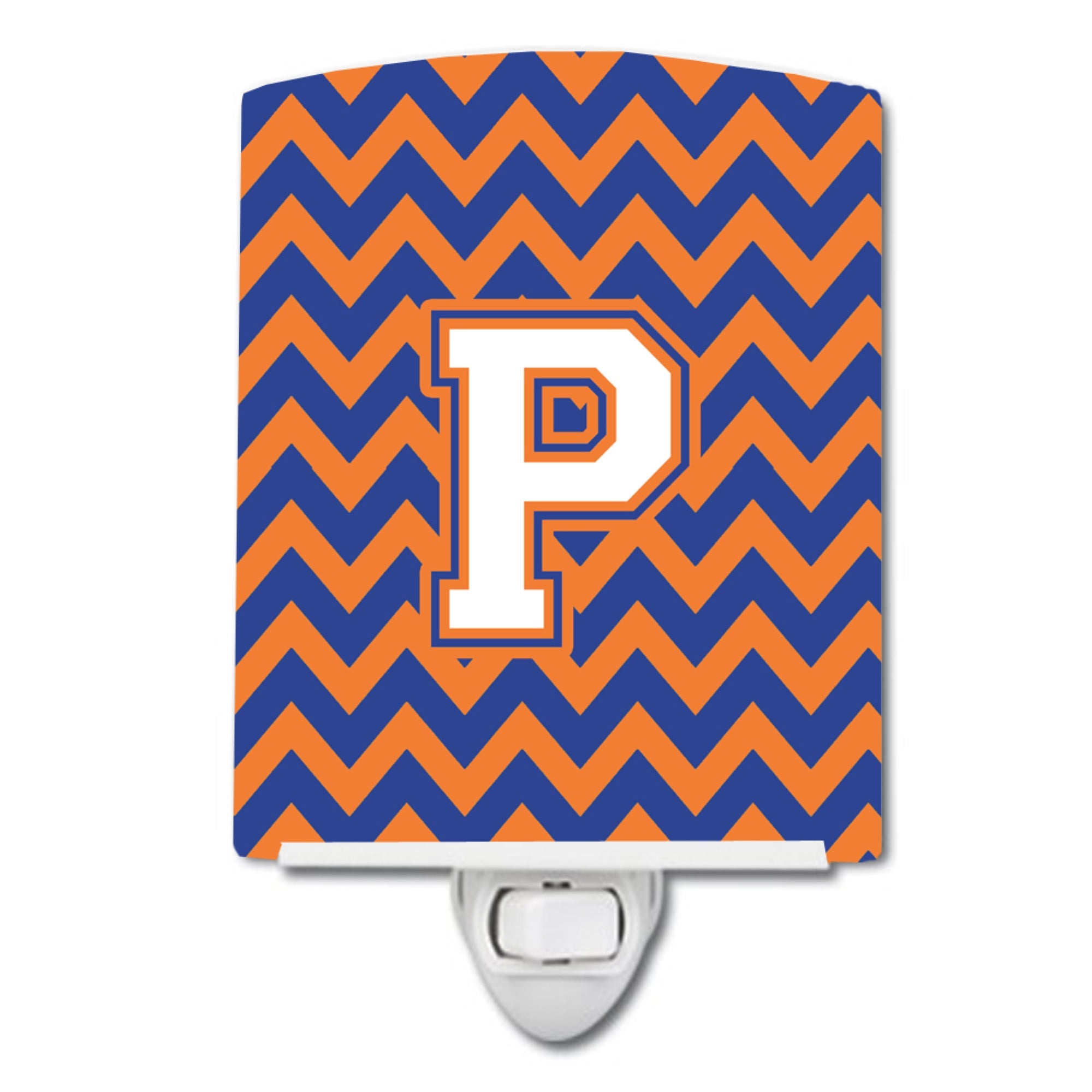  inchCarolines Treasures Letter P Chevron Blue and Orange #3 Ceramic Night Light, 6x4, Multicolor inch