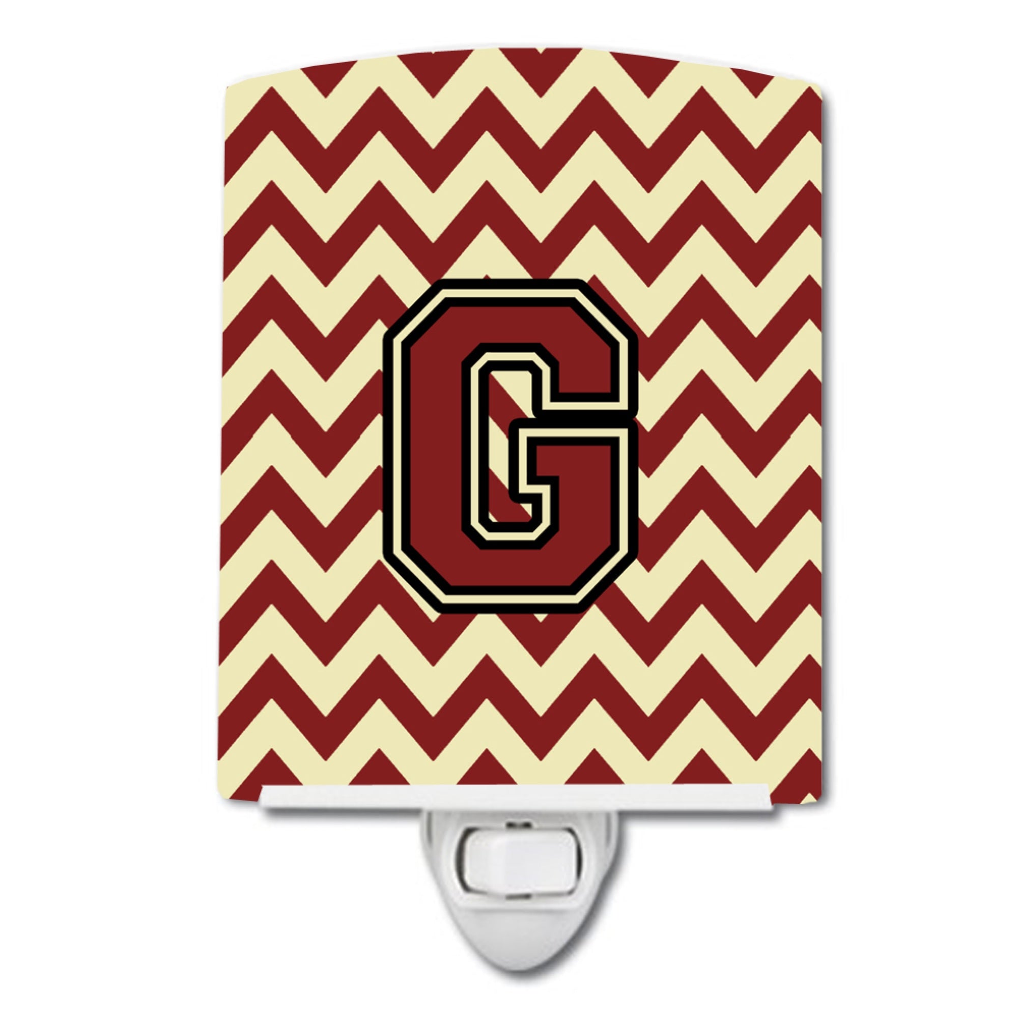  inchCarolines Treasures Letter G Chevron Maroon and Gold Ceramic Night Light, 6x4, Multicolor inch