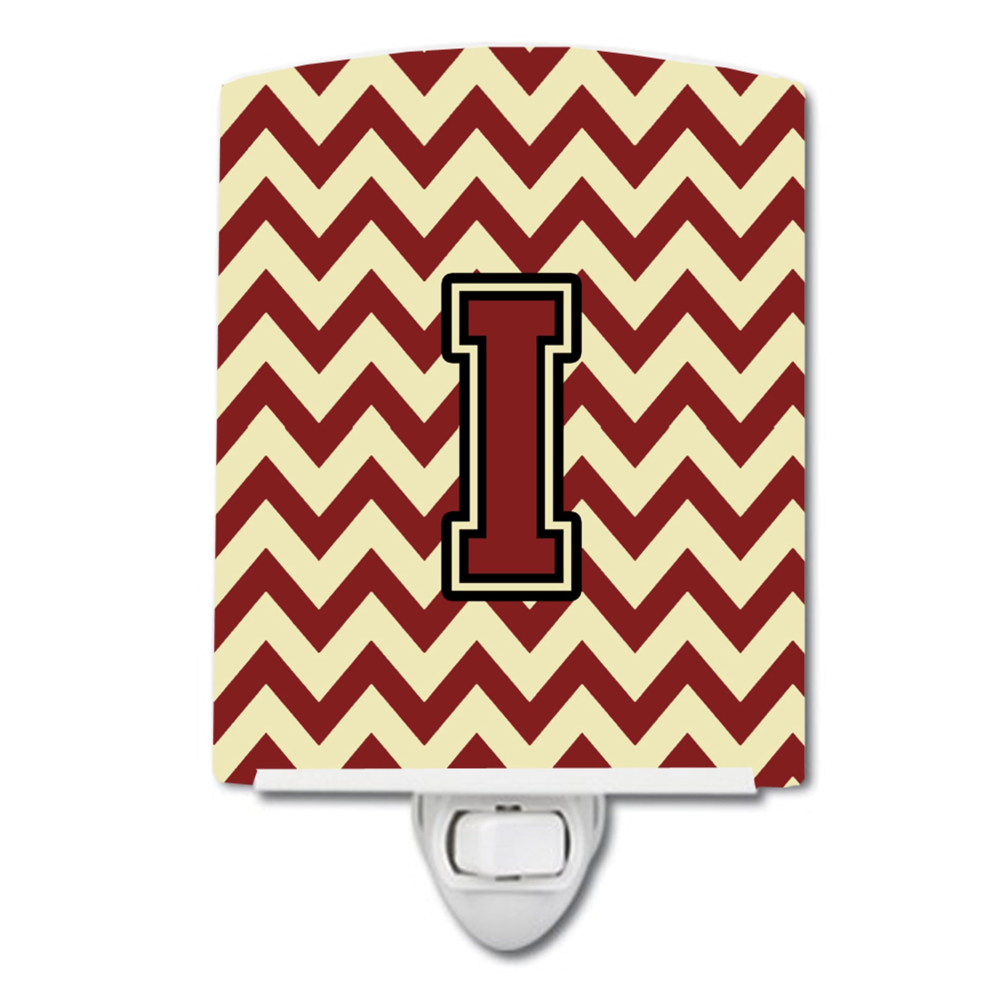  inchCarolines Treasures Letter I Chevron Maroon and Gold Ceramic Night Light, 6x4, Multicolor inch
