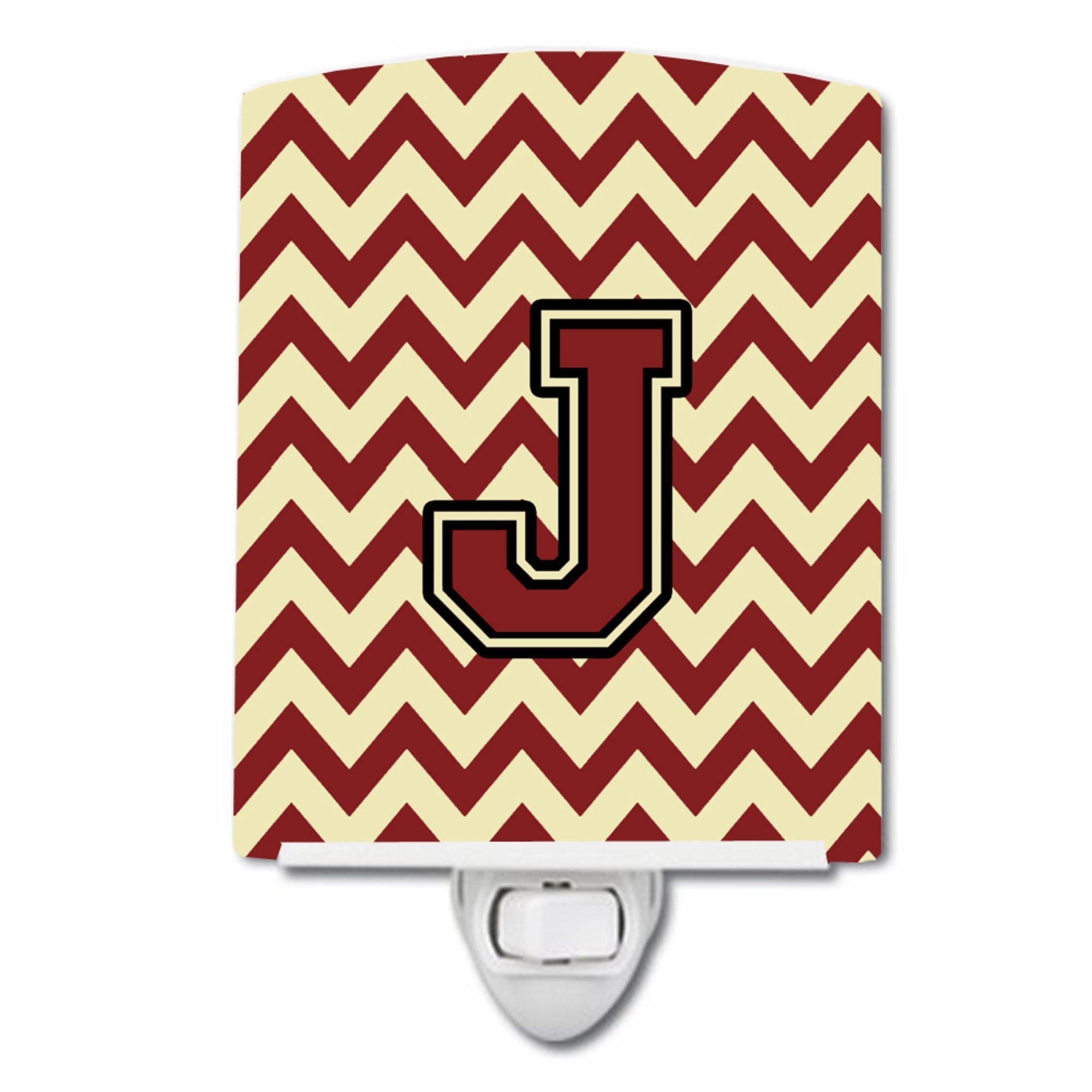  inchCarolines Treasures Letter J Chevron Maroon and Gold Ceramic Night Light, 6x4, Multicolor inch