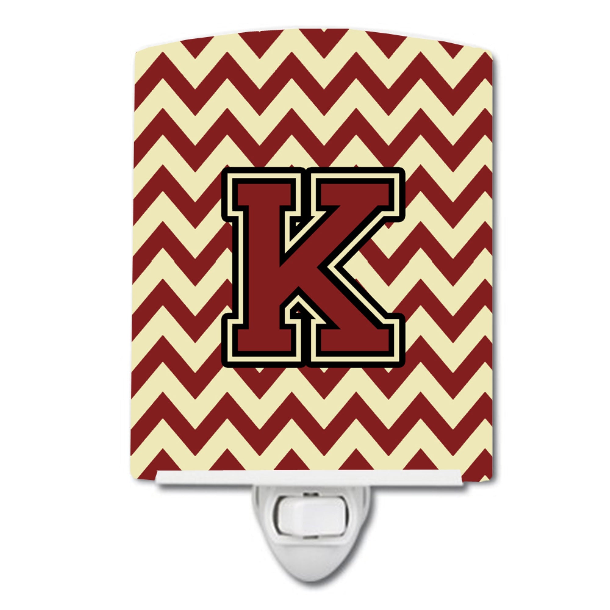  inchCarolines Treasures Letter K Chevron Maroon and Gold Ceramic Night Light, 6x4, Multicolor inch
