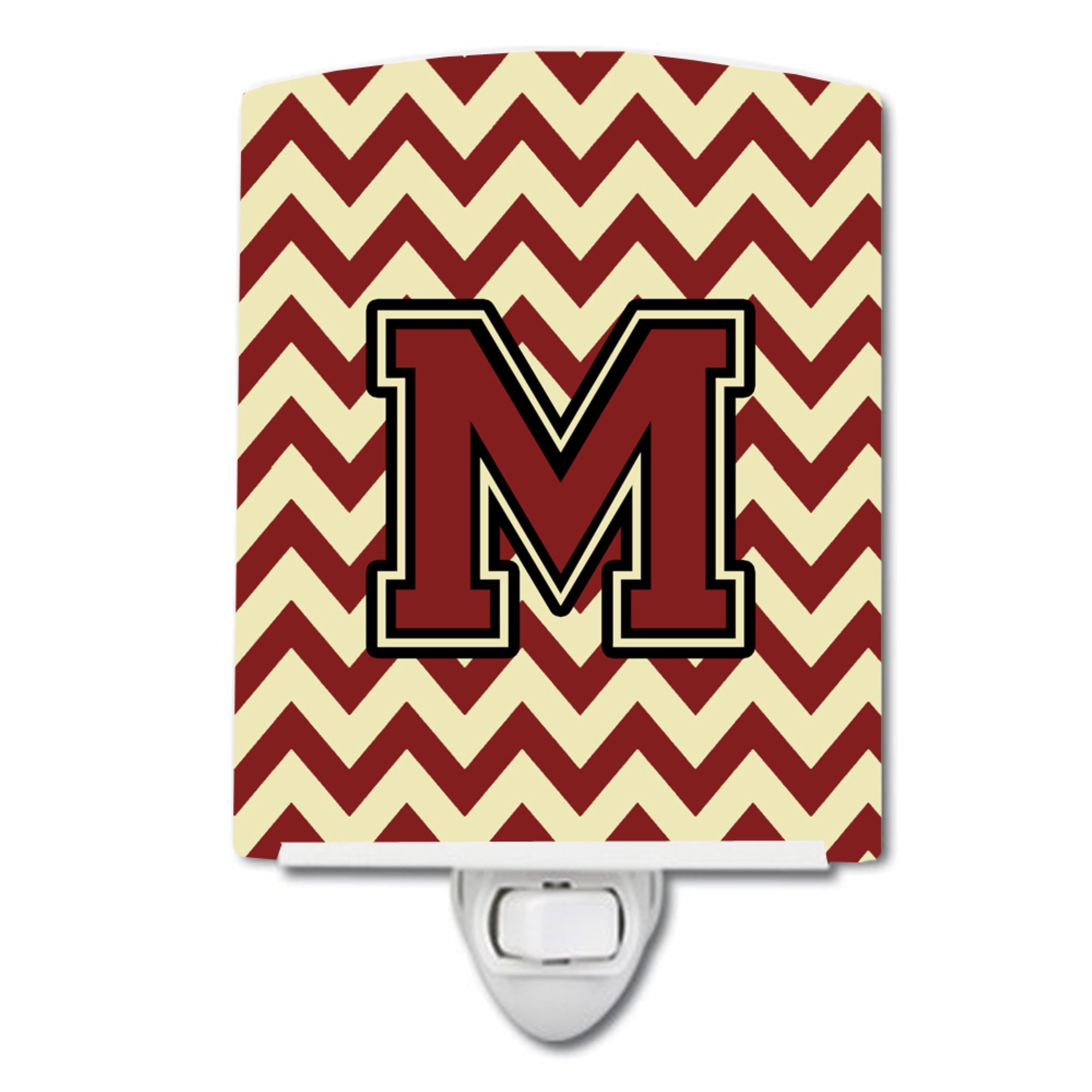  inchCarolines Treasures Letter M Chevron Maroon and Gold Ceramic Night Light, 6x4, Multicolor inch