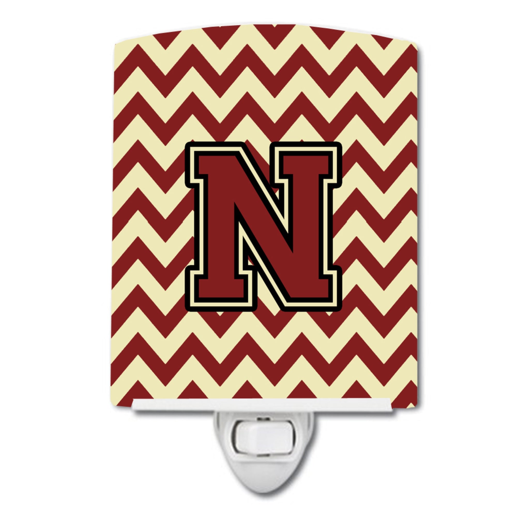  inchCarolines Treasures Letter N Chevron Maroon and Gold Ceramic Night Light, 6x4, Multicolor inch