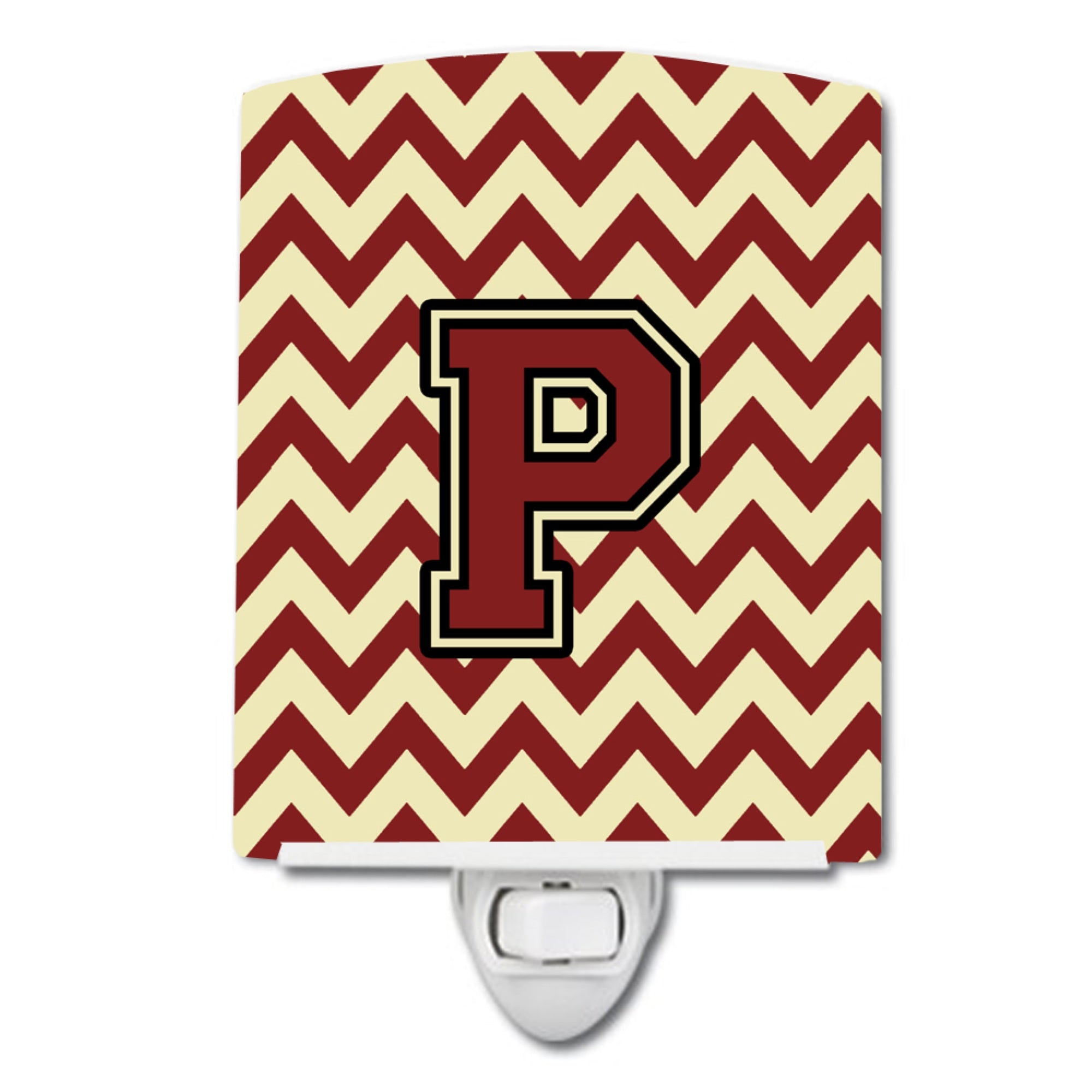  inchCarolines Treasures Letter P Chevron Maroon and Gold Ceramic Night Light, 6x4, Multicolor inch