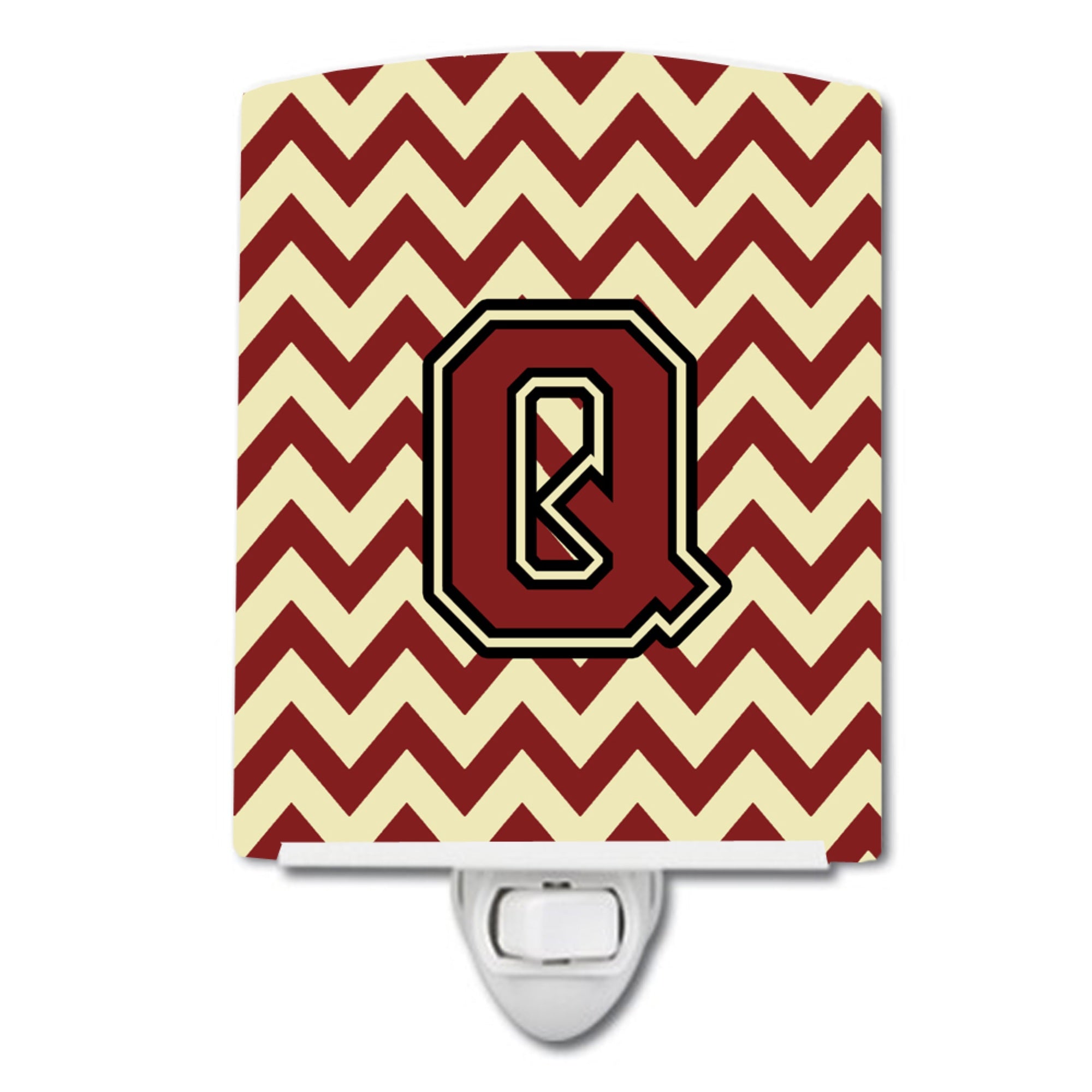  inchCarolines Treasures Letter Q Chevron Maroon and Gold Ceramic Night Light, 6x4, Multicolor inch