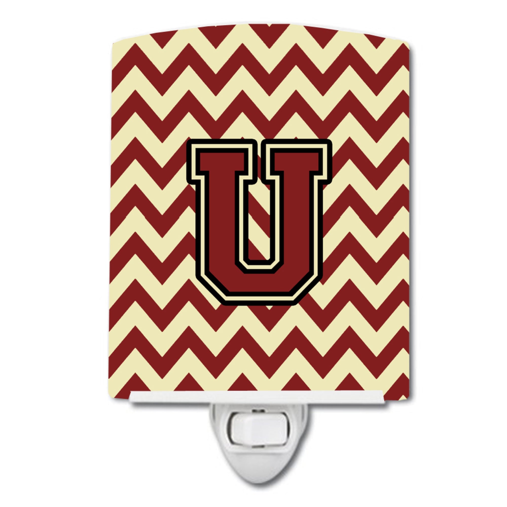  inchCarolines Treasures Letter U Chevron Maroon and Gold Ceramic Night Light, 6x4, Multicolor inch
