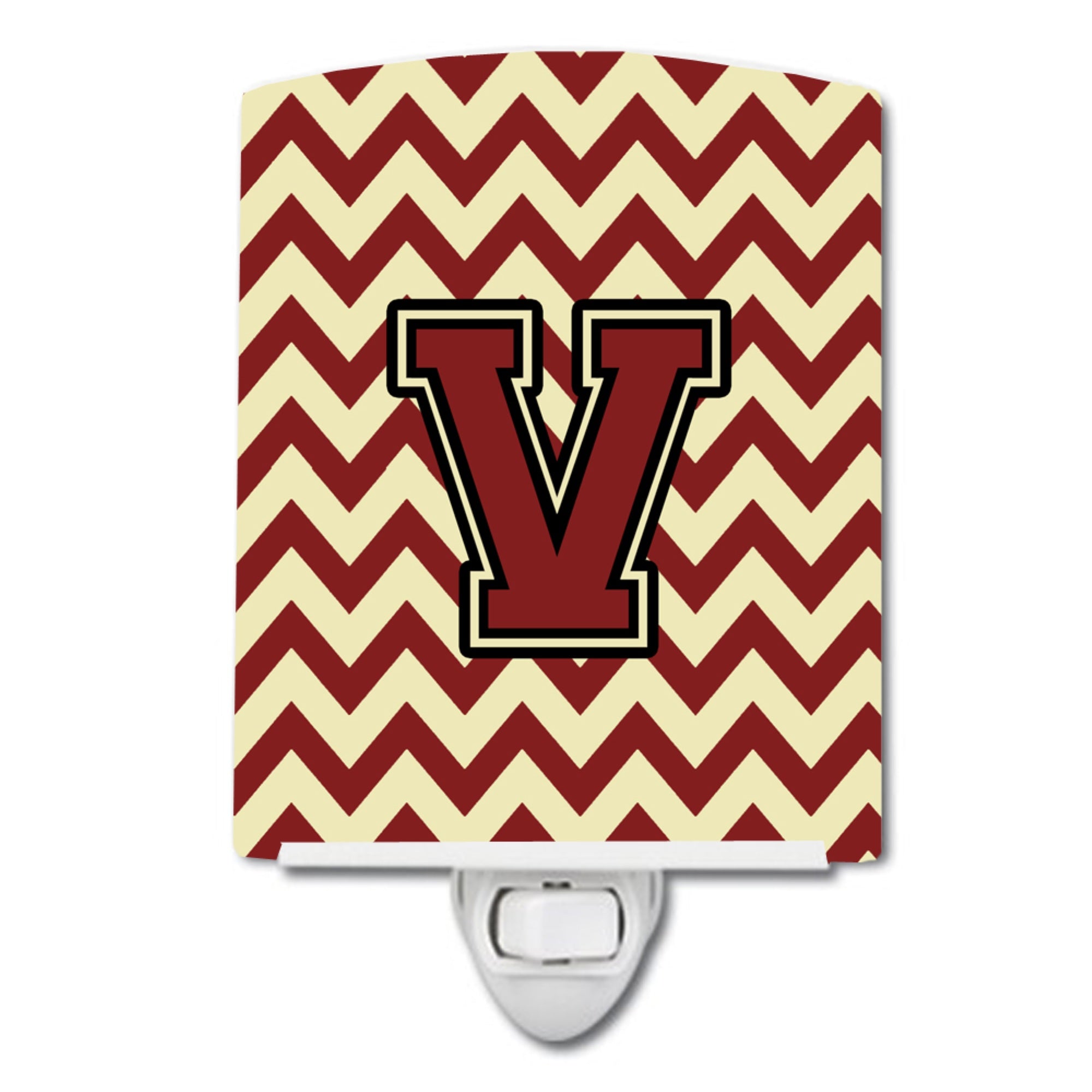  inchCarolines Treasures Letter V Chevron Maroon and Gold Ceramic Night Light, 6x4, Multicolor inch