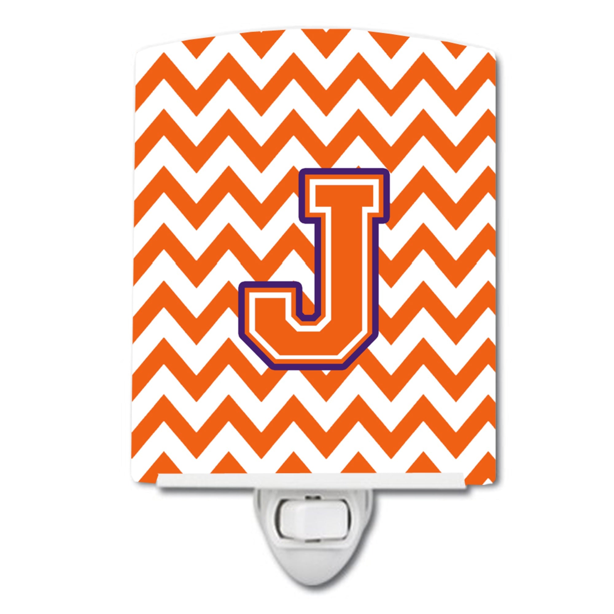  inchCarolines Treasures Letter J Chevron Orange and Regalia Ceramic Night Light, 6x4, Multicolor inch