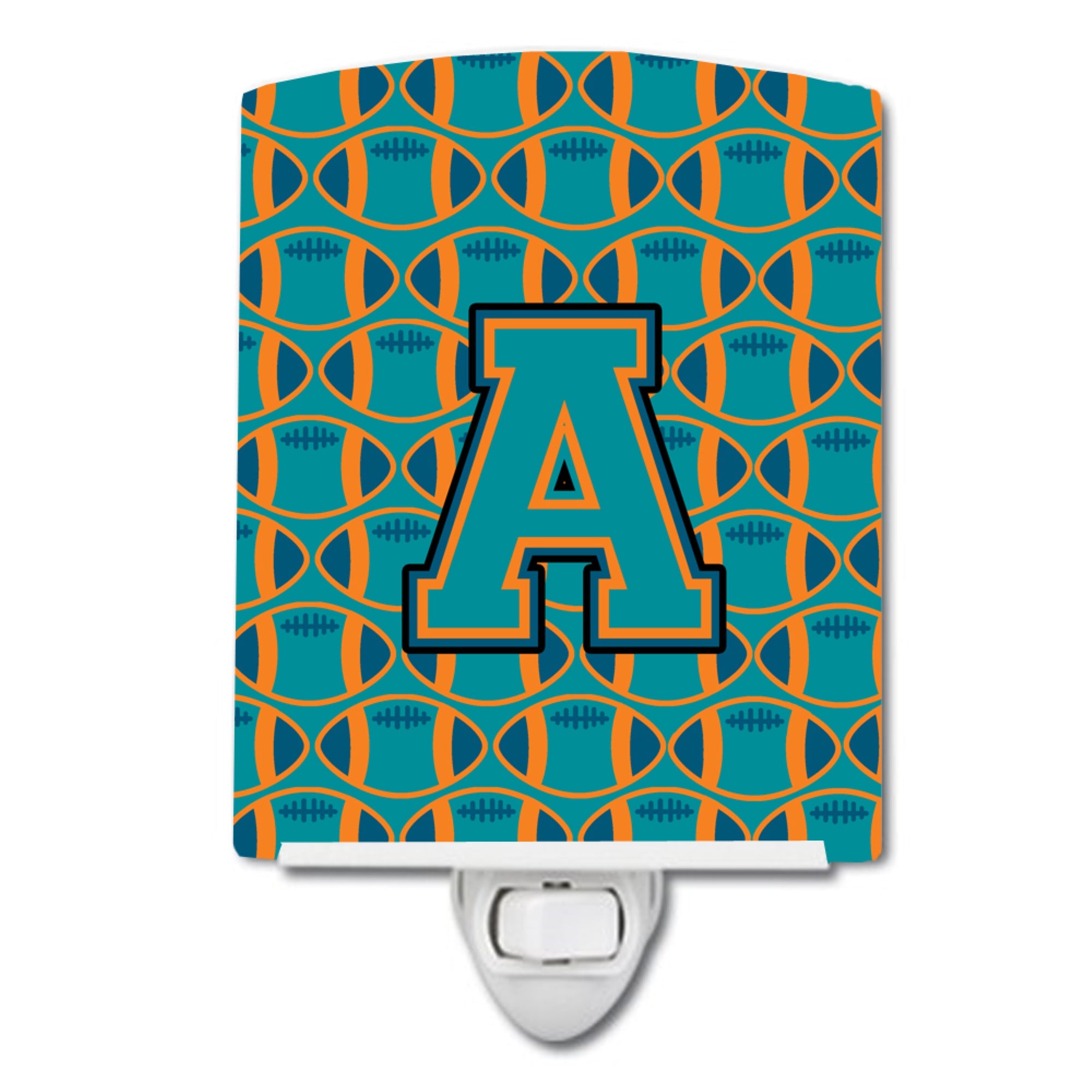  inchCarolines Treasures Letter A Football Aqua, Orange and Marine Blue Ceramic Night Light, 6x4, Multicolor inch