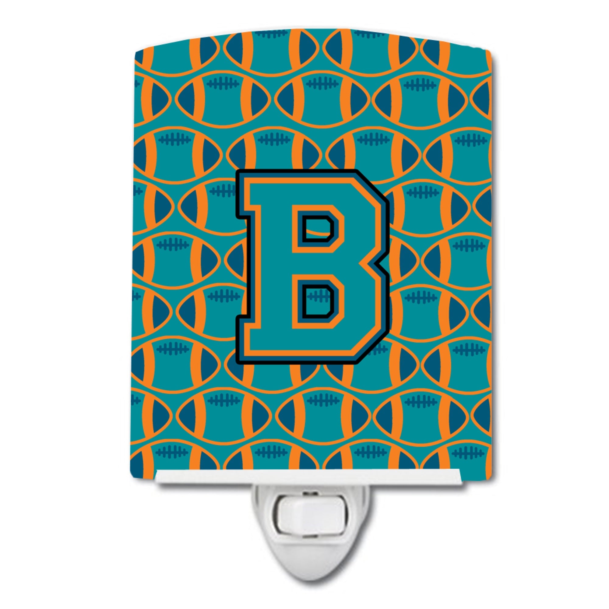  inchCarolines Treasures Letter B Football Aqua, Orange and Marine Blue Ceramic Night Light, 6x4, Multicolor inch