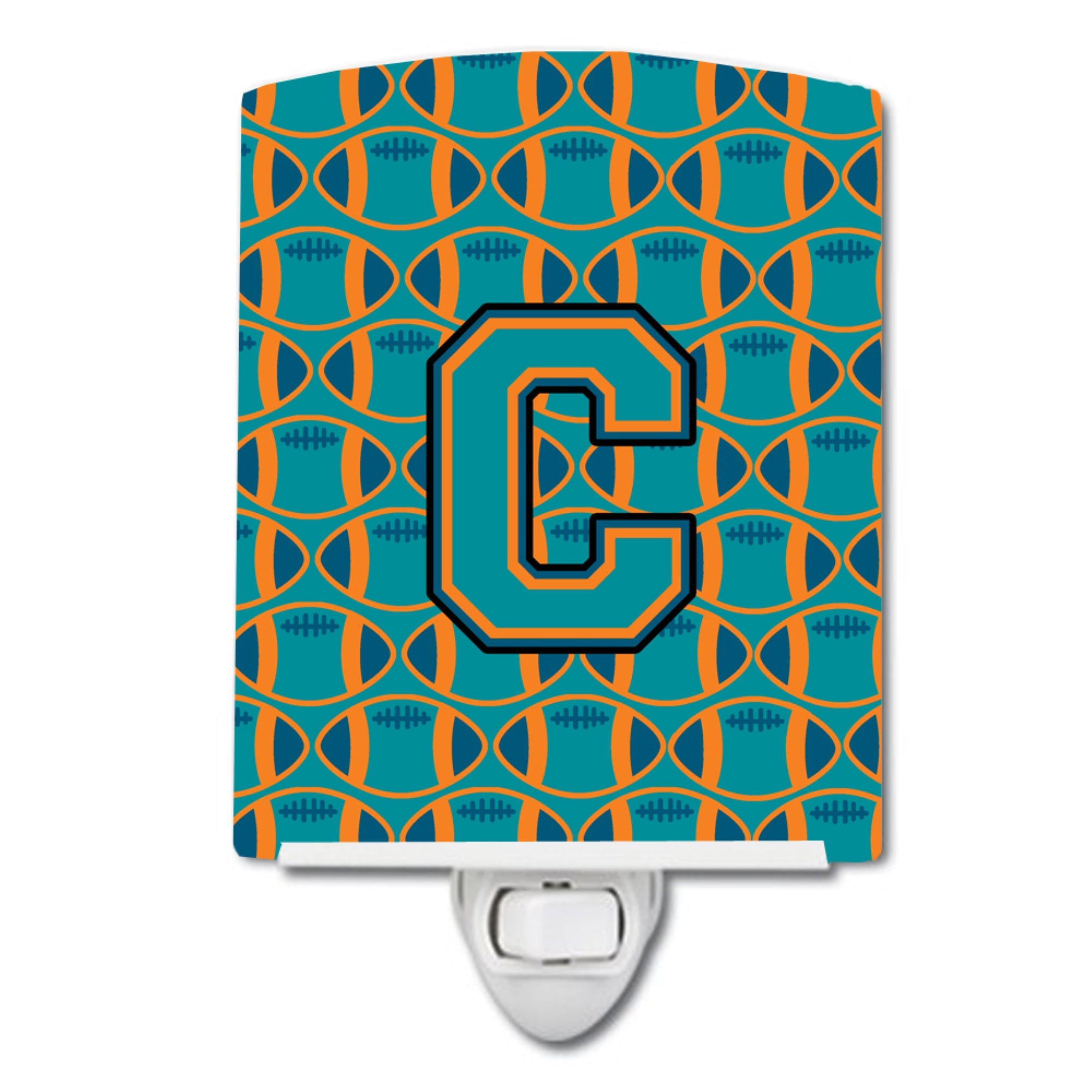  inchCarolines Treasures Letter C Football Aqua, Orange and Marine Blue Ceramic Night Light, 6x4, Multicolor inch