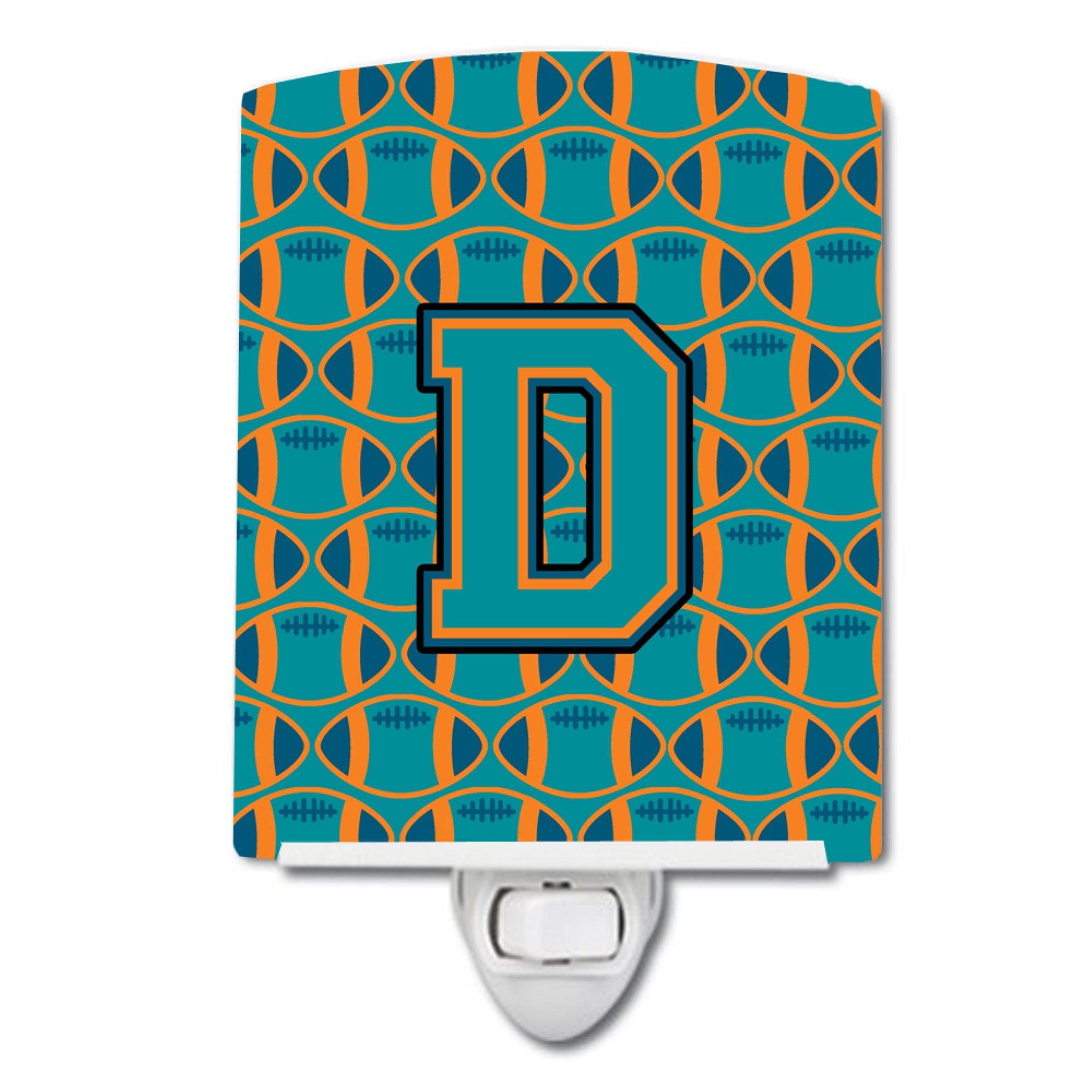  inchCarolines Treasures Letter D Football Aqua, Orange and Marine Blue Ceramic Night Light, 6x4, Multicolor inch