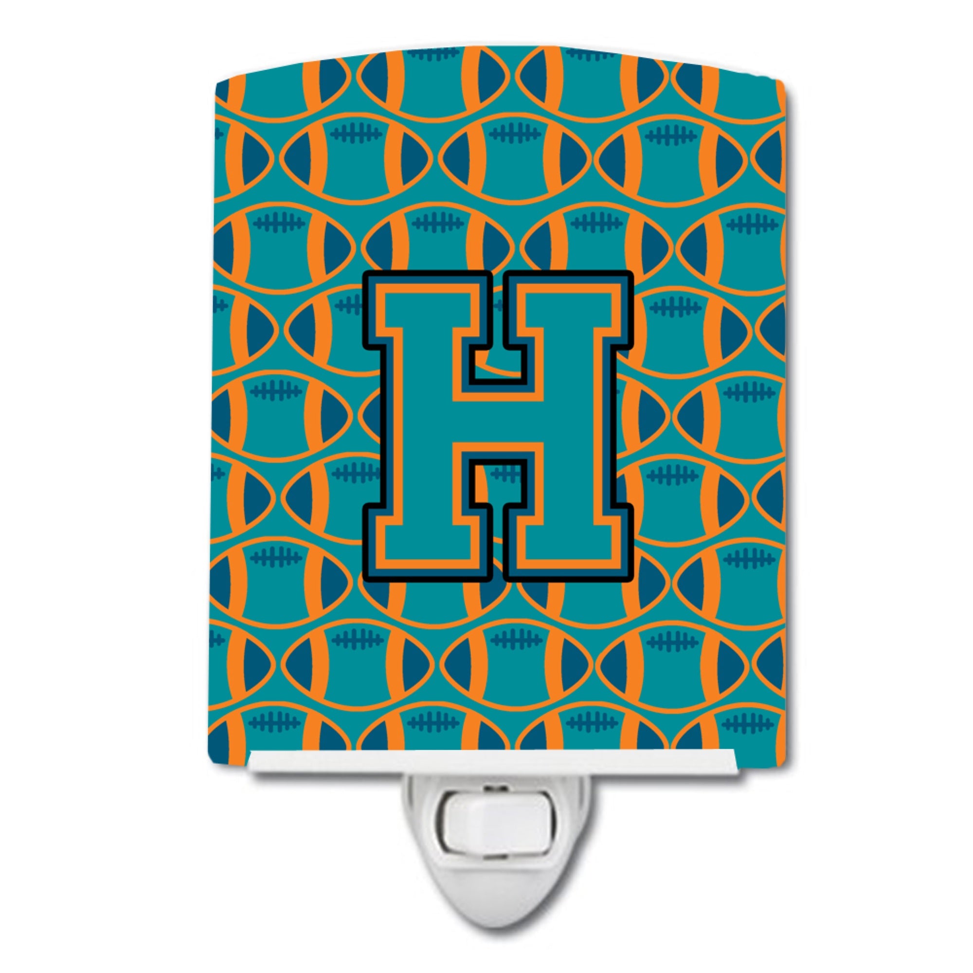  inchCarolines Treasures Letter H Football Aqua, Orange and Marine Blue Ceramic Night Light, 6x4, Multicolor inch