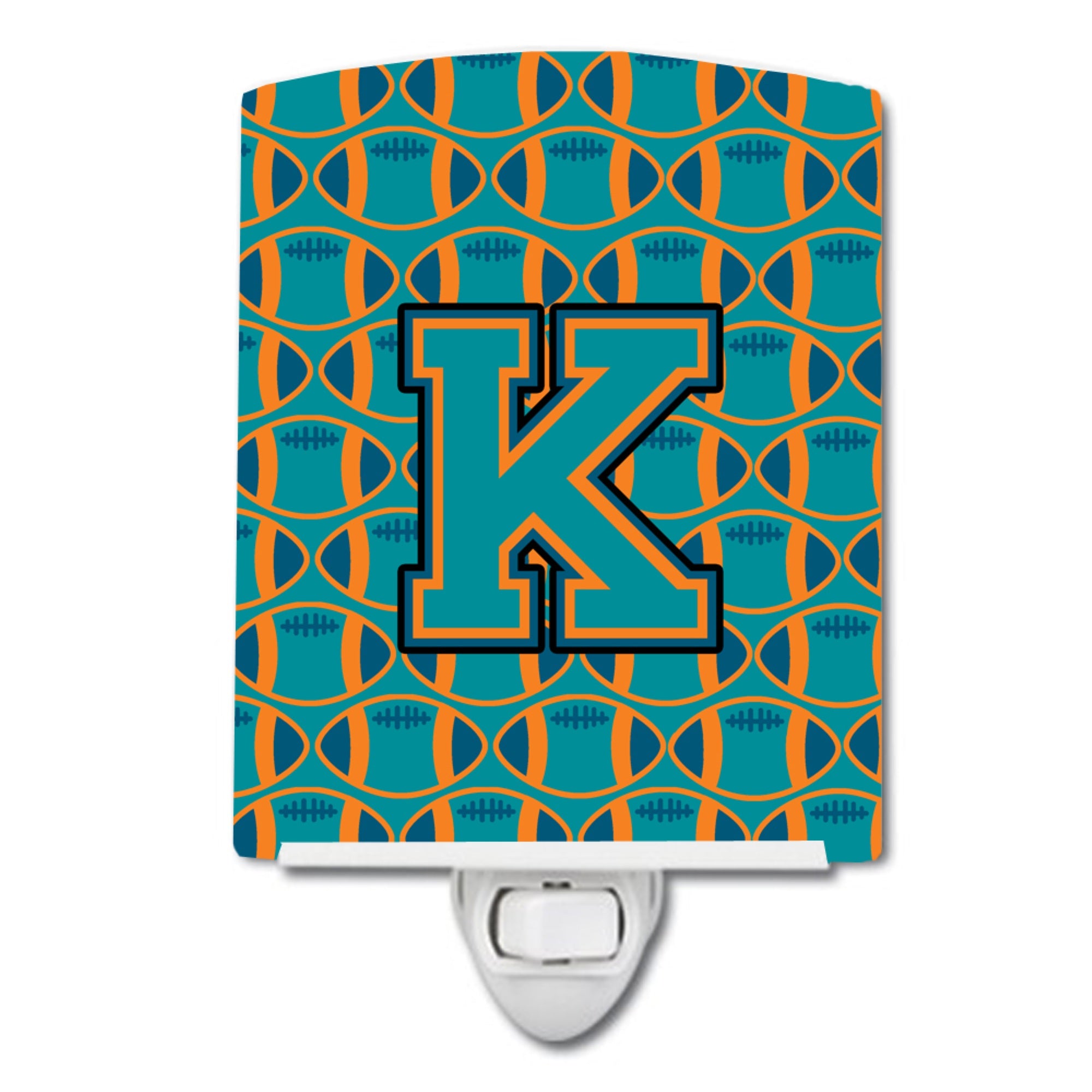  inchCarolines Treasures Letter K Football Aqua, Orange and Marine Blue Ceramic Night Light, 6x4, Multicolor inch