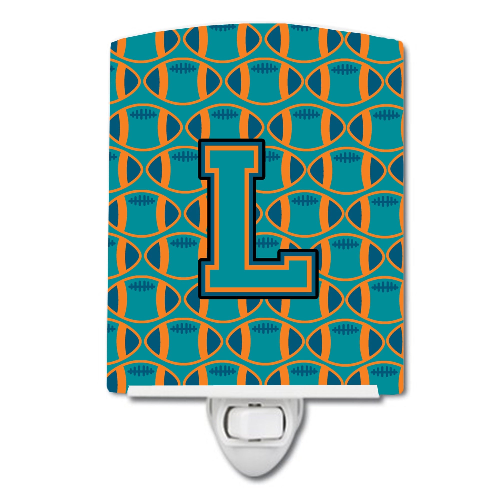  inchCarolines Treasures Letter L Football Aqua, Orange and Marine Blue Ceramic Night Light, 6x4, Multicolor inch