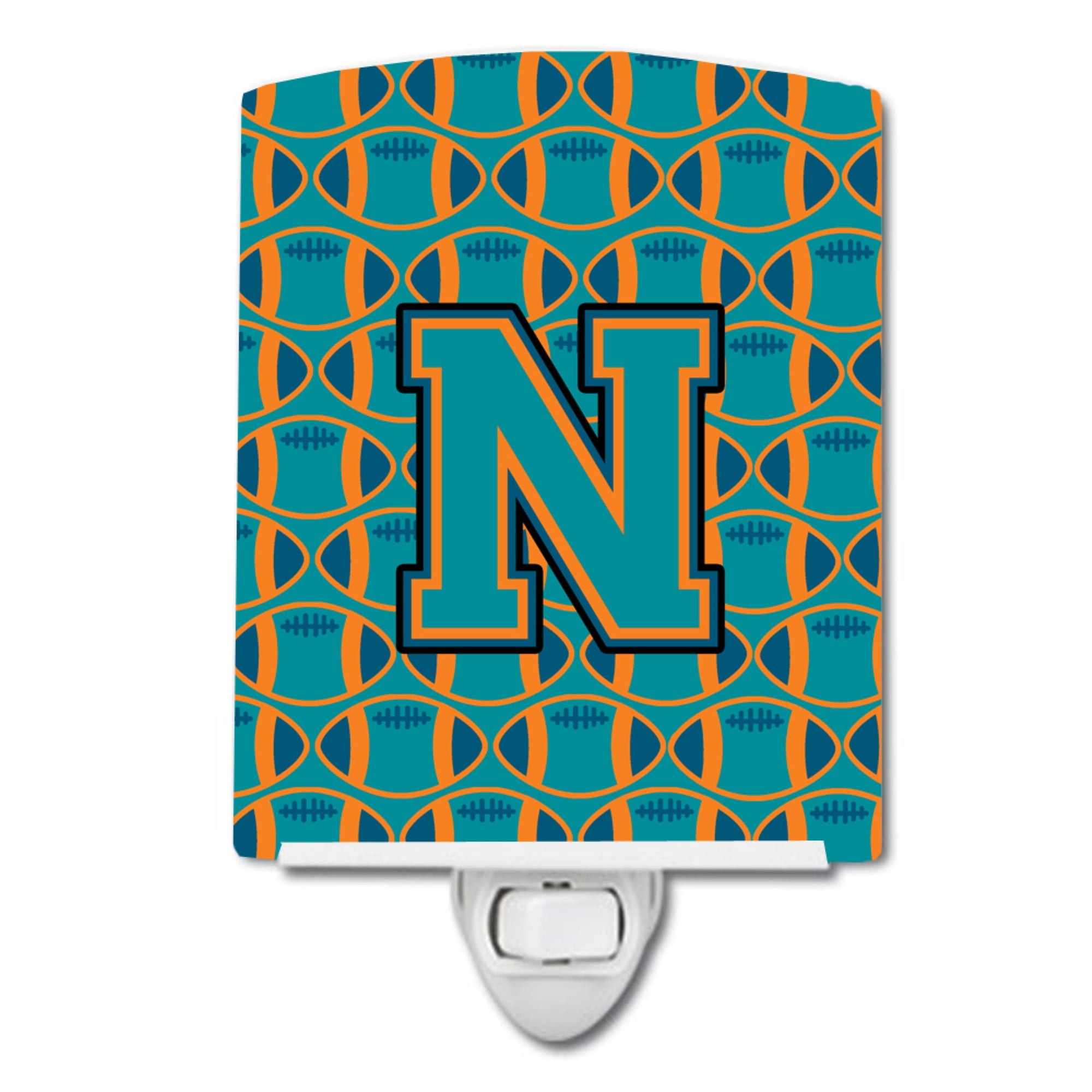  inchCarolines Treasures Letter N Football Aqua, Orange and Marine Blue Ceramic Night Light, 6x4, Multicolor inch
