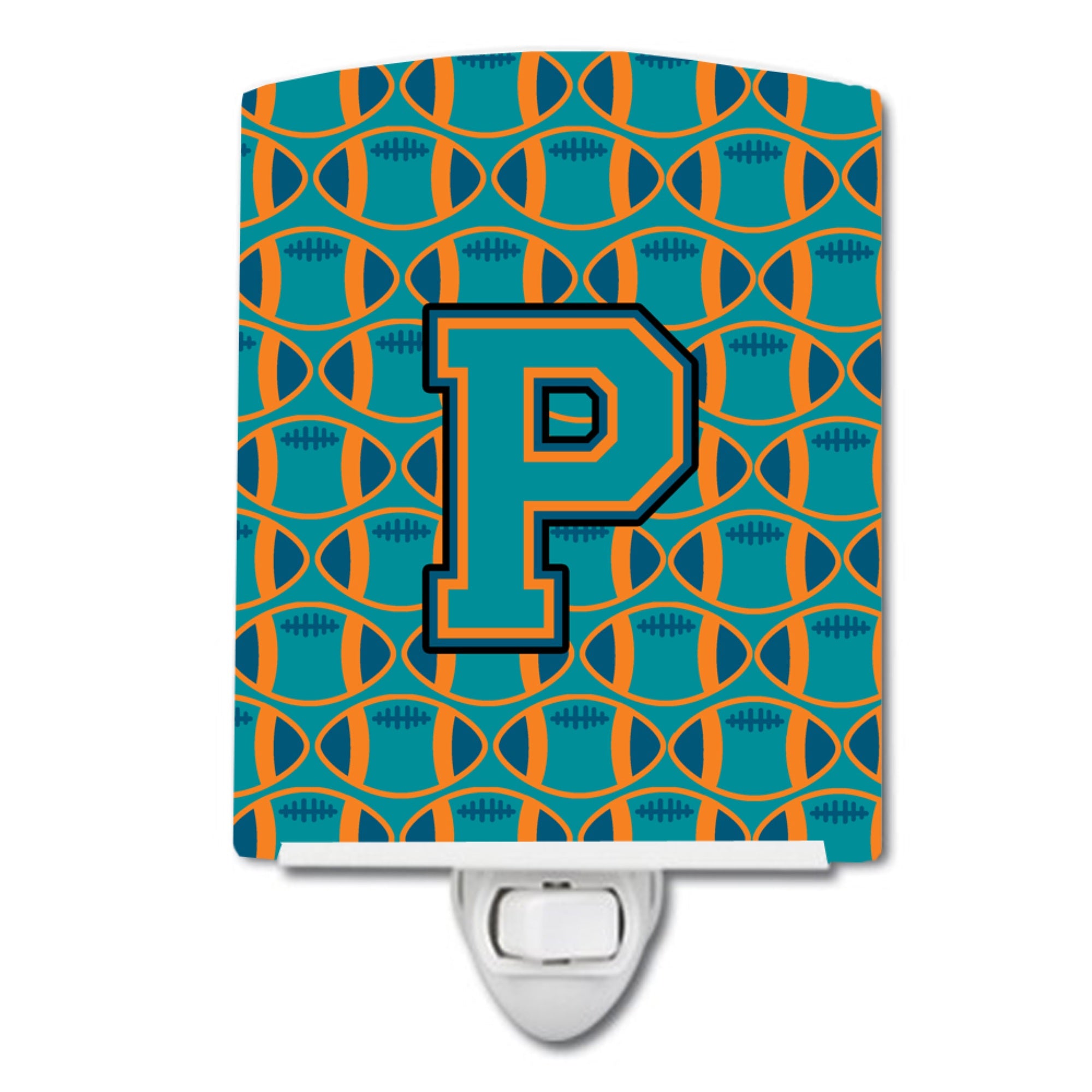  inchCarolines Treasures Letter P Football Aqua, Orange and Marine Blue Ceramic Night Light, 6x4, Multicolor inch