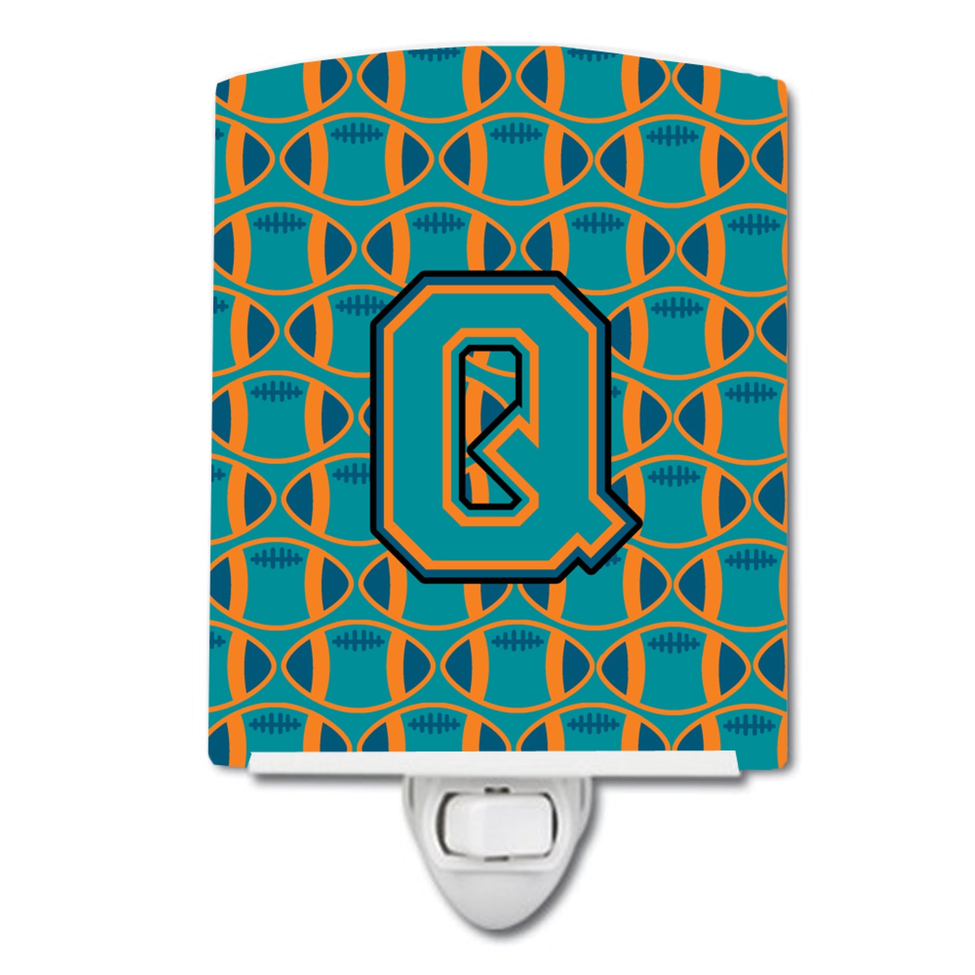  inchCarolines Treasures Letter Q Football Aqua, Orange and Marine Blue Ceramic Night Light, 6x4, Multicolor inch