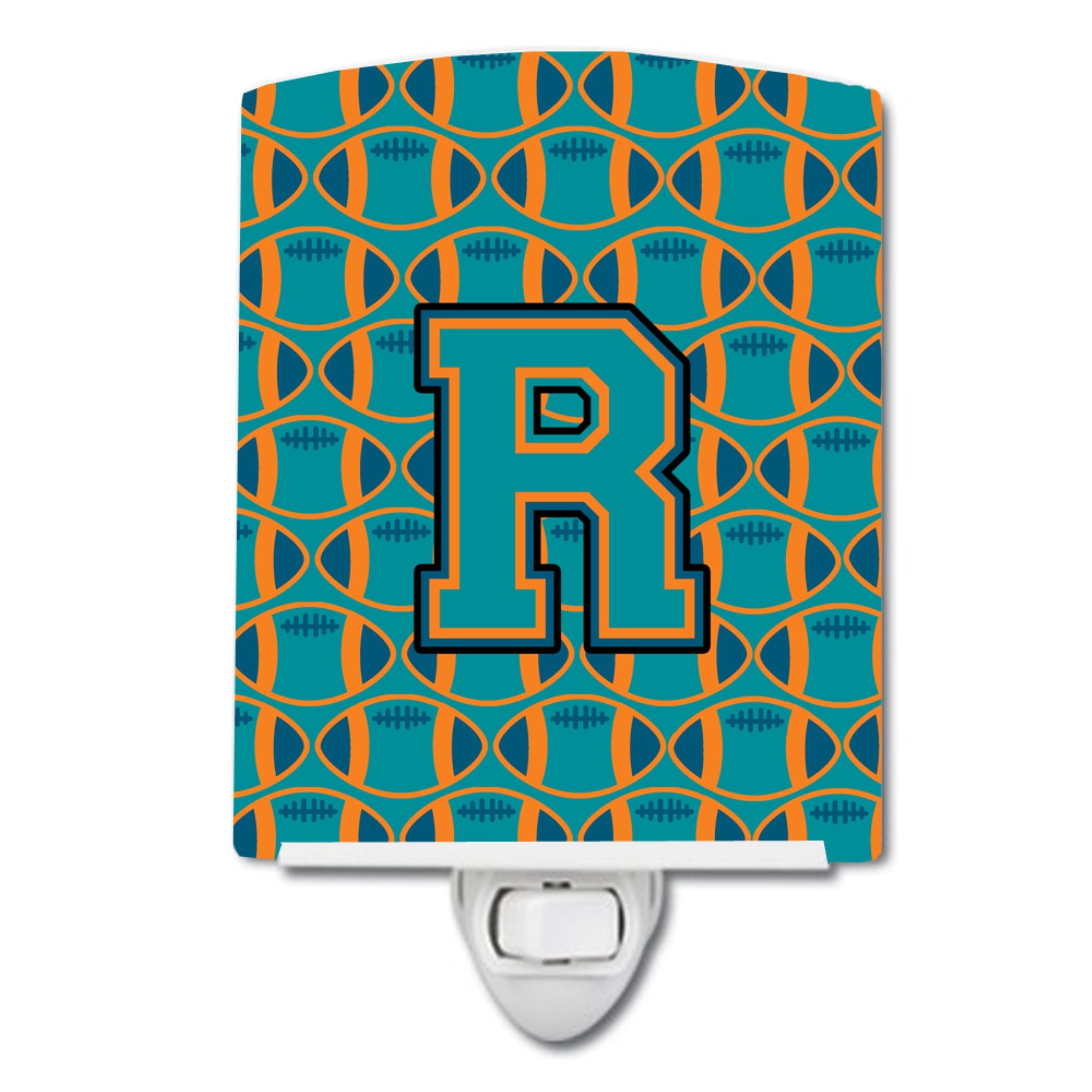  inchCarolines Treasures Letter R Football Aqua, Orange and Marine Blue Ceramic Night Light, 6x4, Multicolor inch