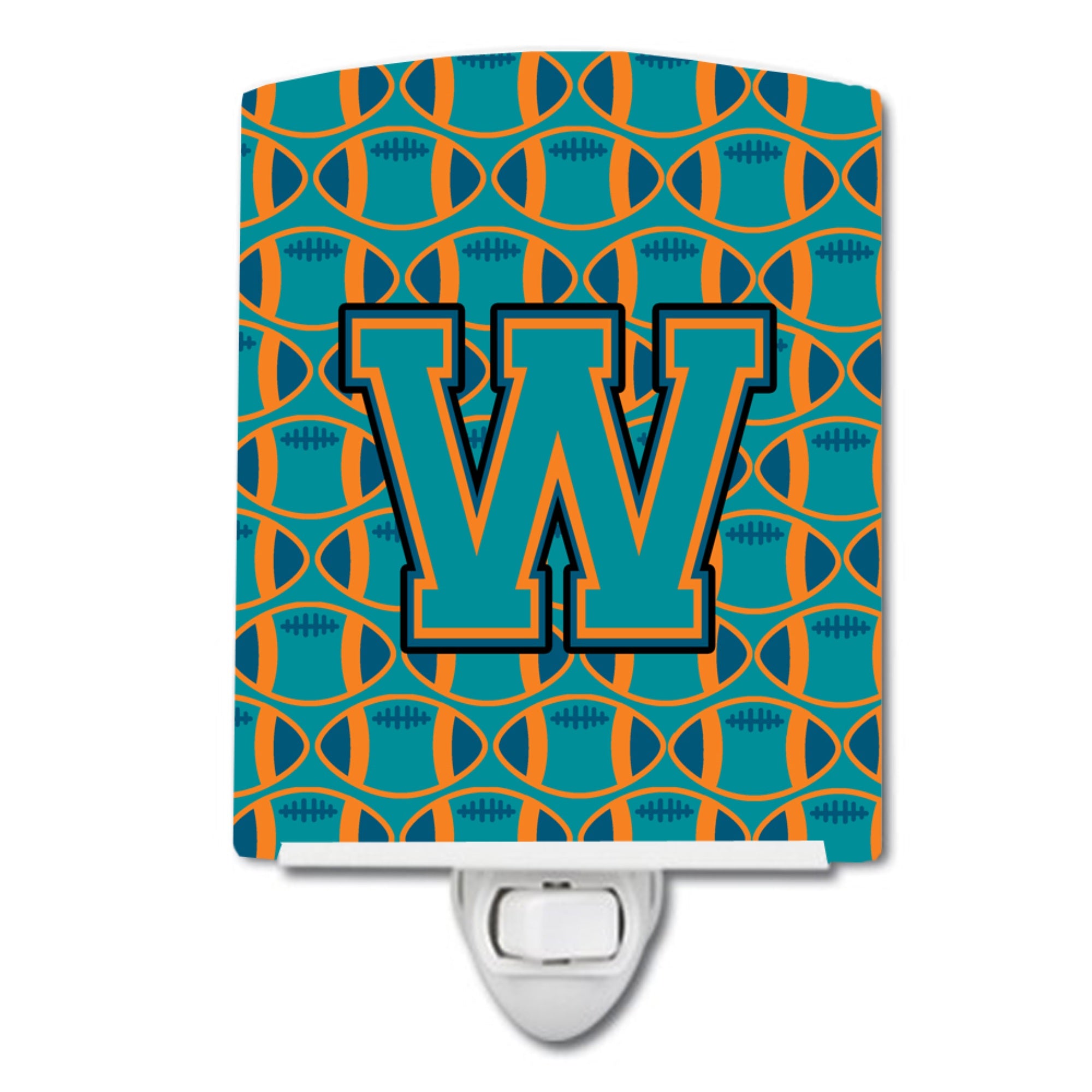  inchCarolines Treasures Letter W Football Aqua, Orange and Marine Blue Ceramic Night Light, 6x4, Multicolor inch