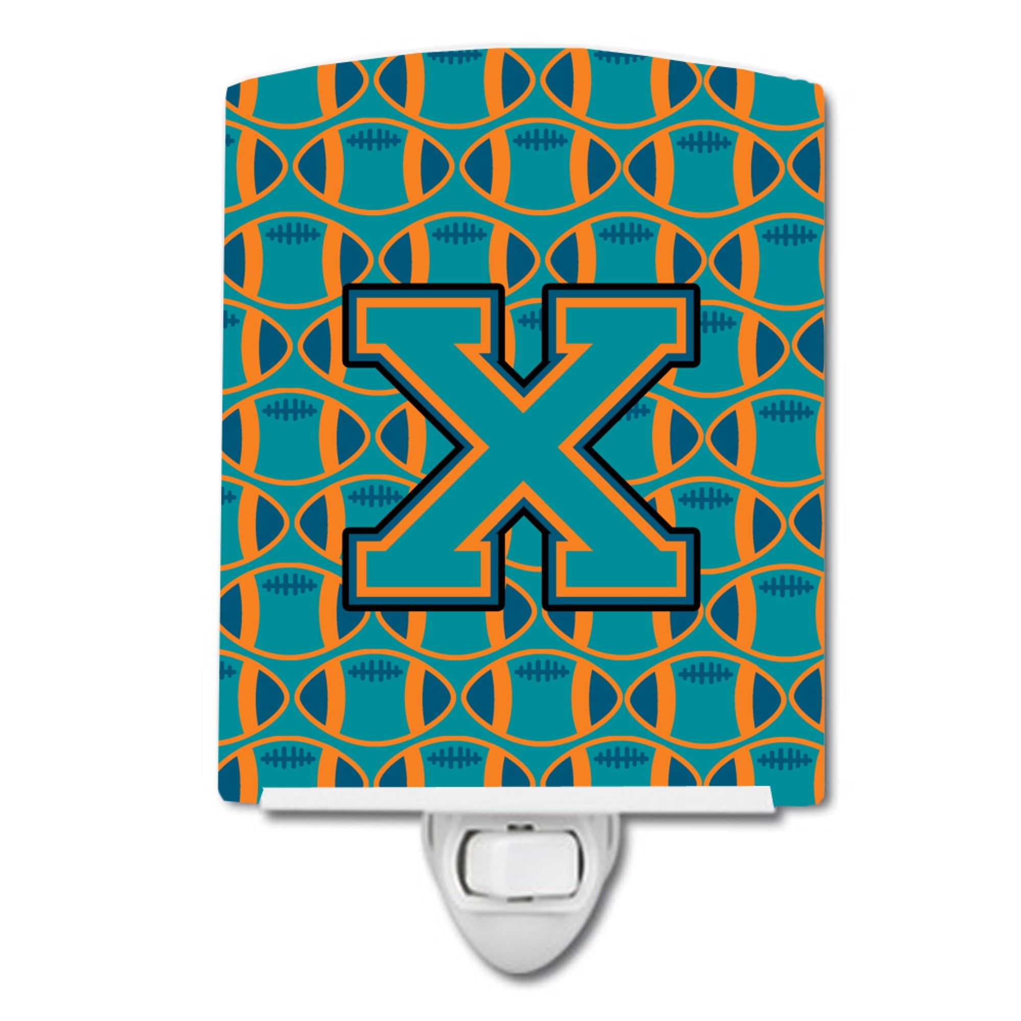  inchCarolines Treasures Letter X Football Aqua, Orange and Marine Blue Ceramic Night Light, 6x4, Multicolor inch