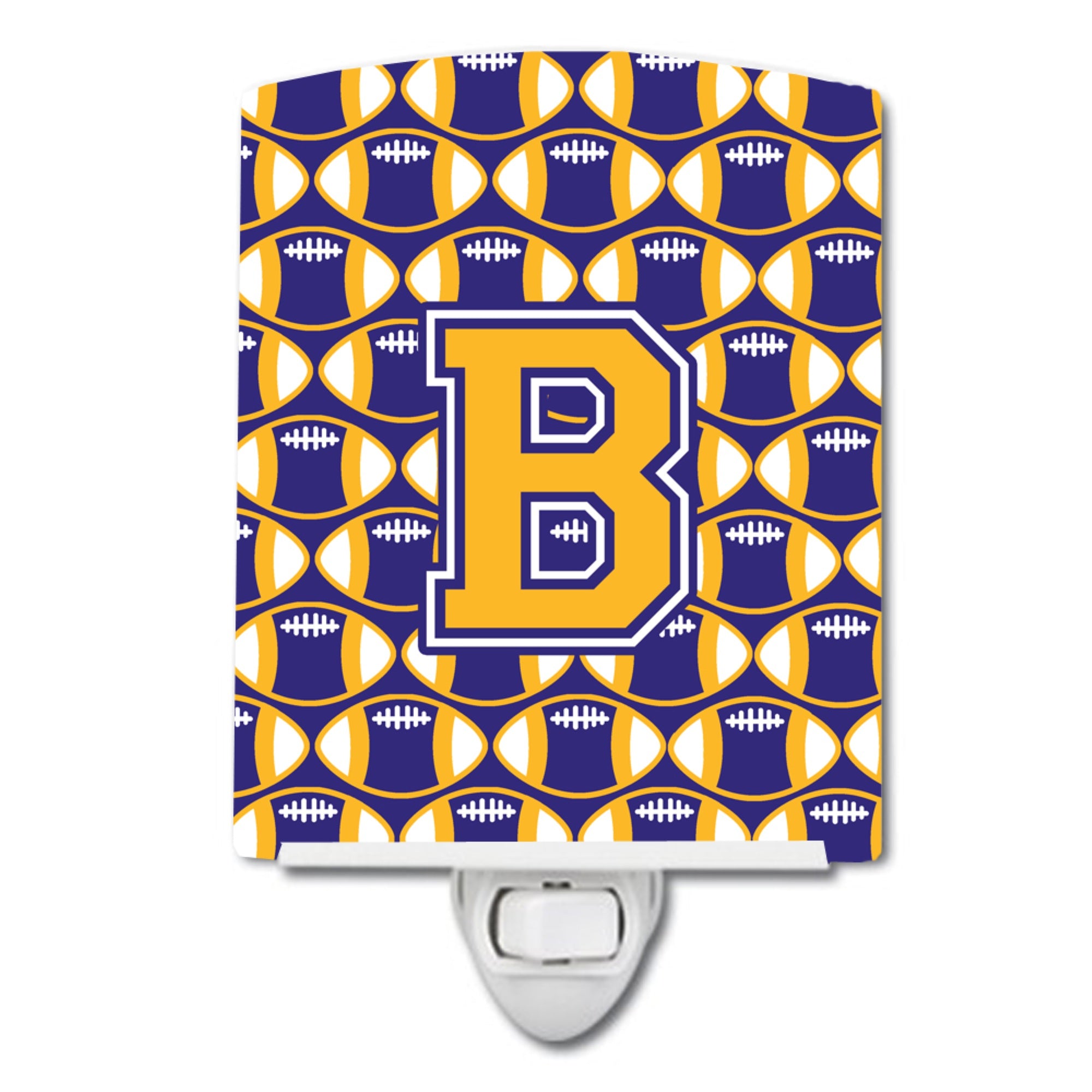  inchCarolines Treasures Letter B Football Purple and Gold Ceramic Night Light, 6x4, Multicolor inch