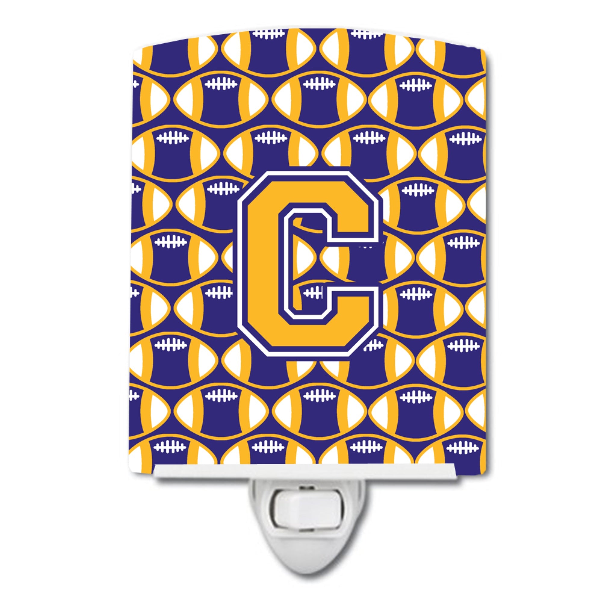  inchCarolines Treasures Letter C Football Purple and Gold Ceramic Night Light, 6x4, Multicolor inch