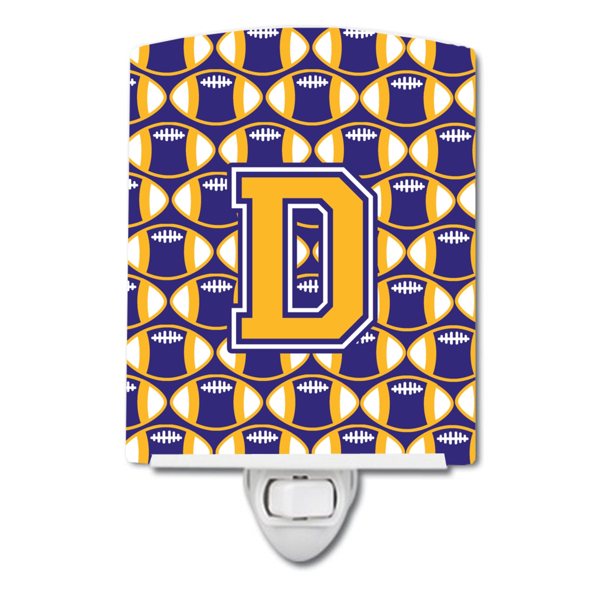  inchCarolines Treasures Letter D Football Purple and Gold Ceramic Night Light, 6x4, Multicolor inch
