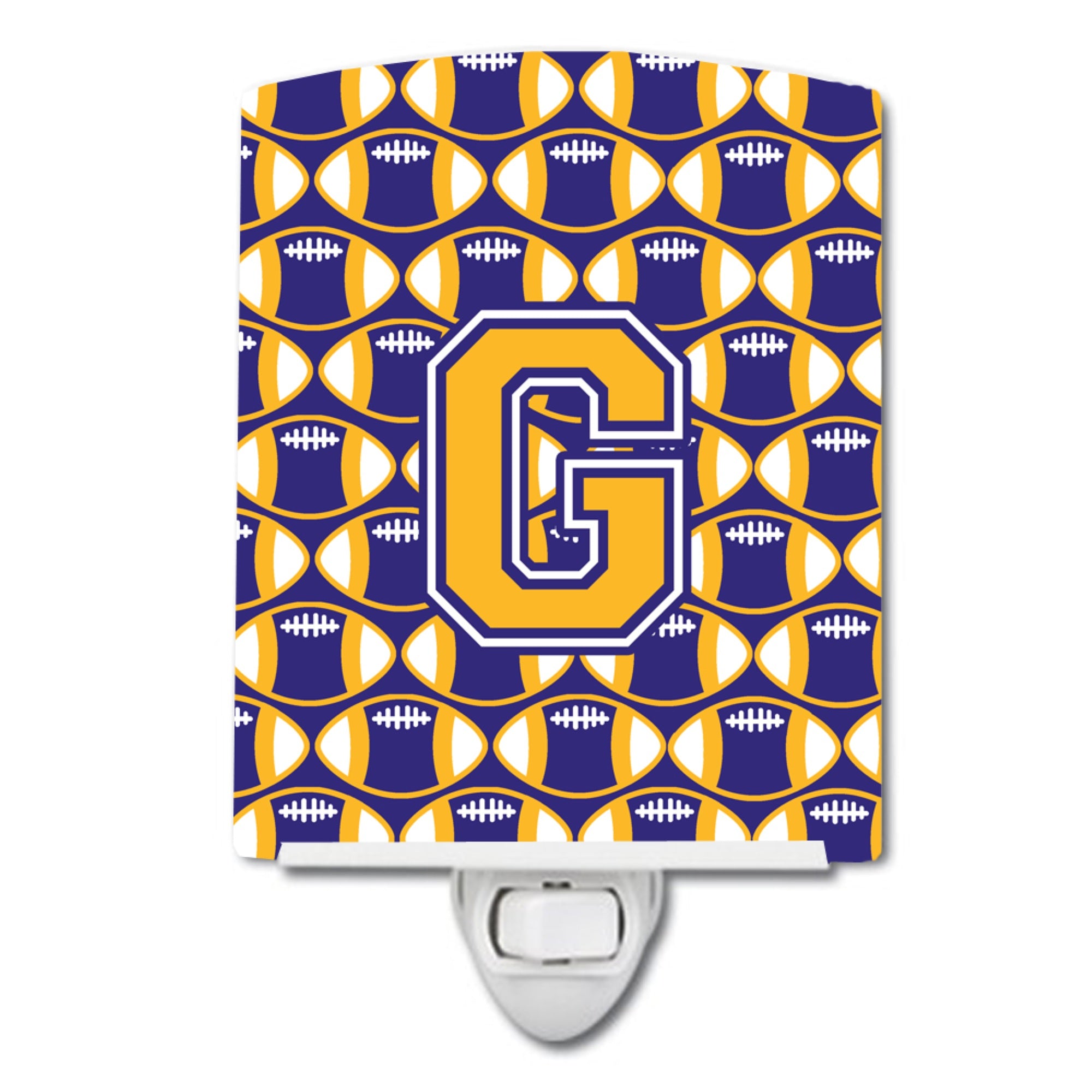  inchCarolines Treasures Letter G Football Purple and Gold Ceramic Night Light, 6x4, Multicolor inch