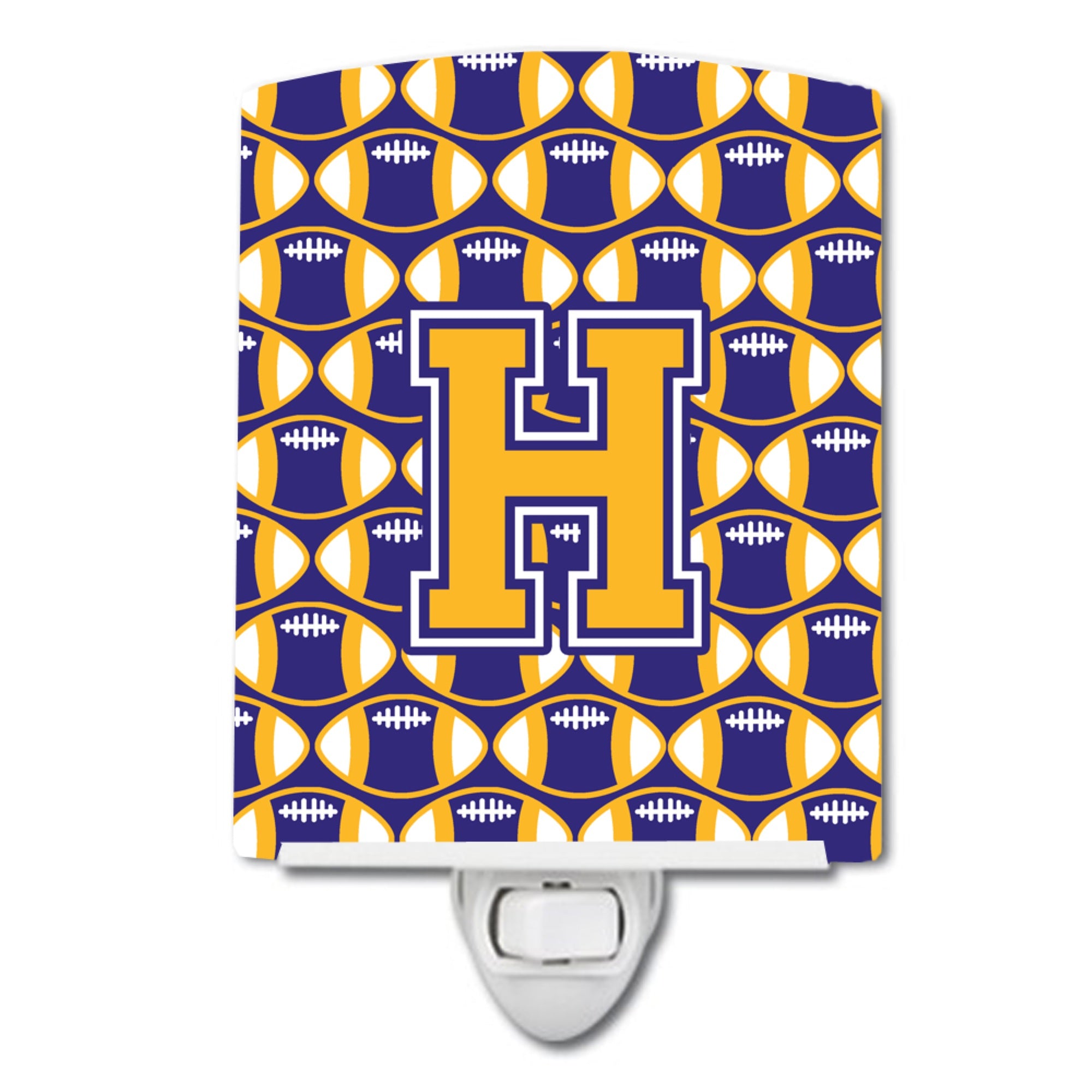  inchCarolines Treasures Letter H Football Purple and Gold Ceramic Night Light, 6x4, Multicolor inch