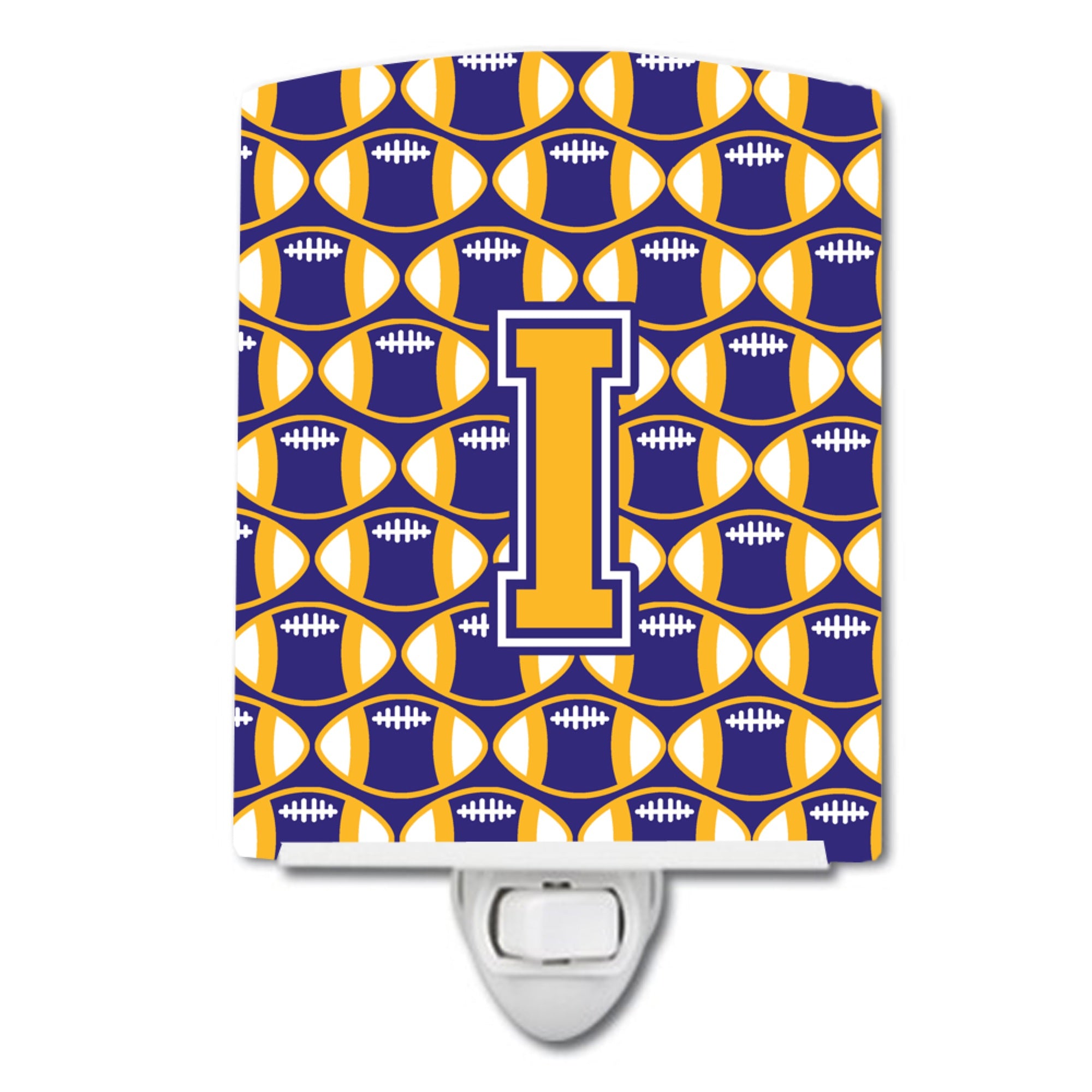  inchCarolines Treasures Letter I Football Purple and Gold Ceramic Night Light, 6x4, Multicolor inch