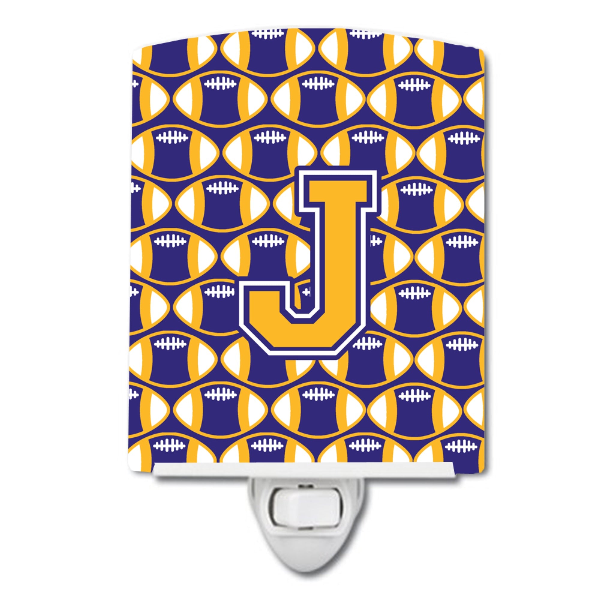  inchCarolines Treasures Letter J Football Purple and Gold Ceramic Night Light, 6x4, Multicolor inch