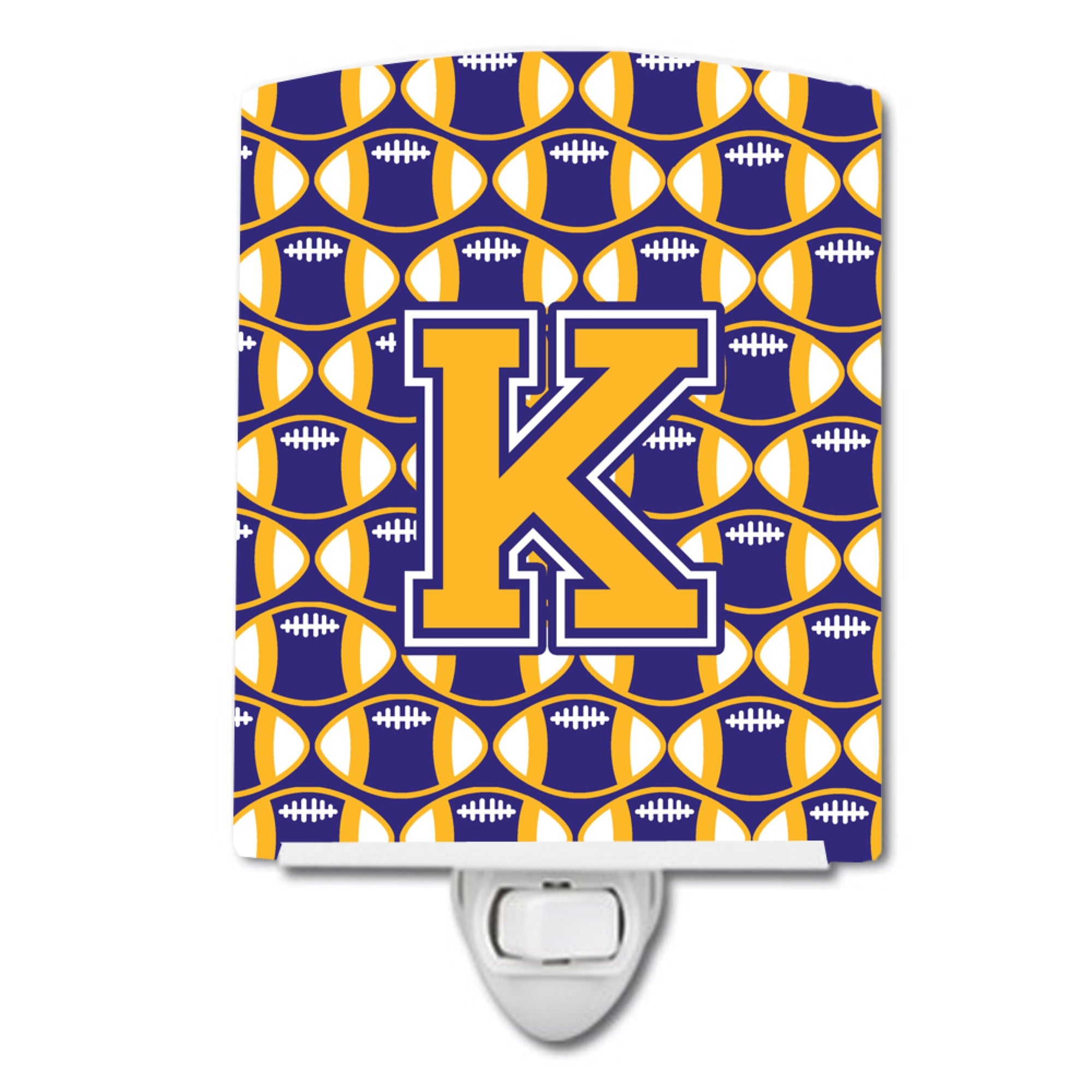  inchCarolines Treasures Letter K Football Purple and Gold Ceramic Night Light, 6x4, Multicolor inch