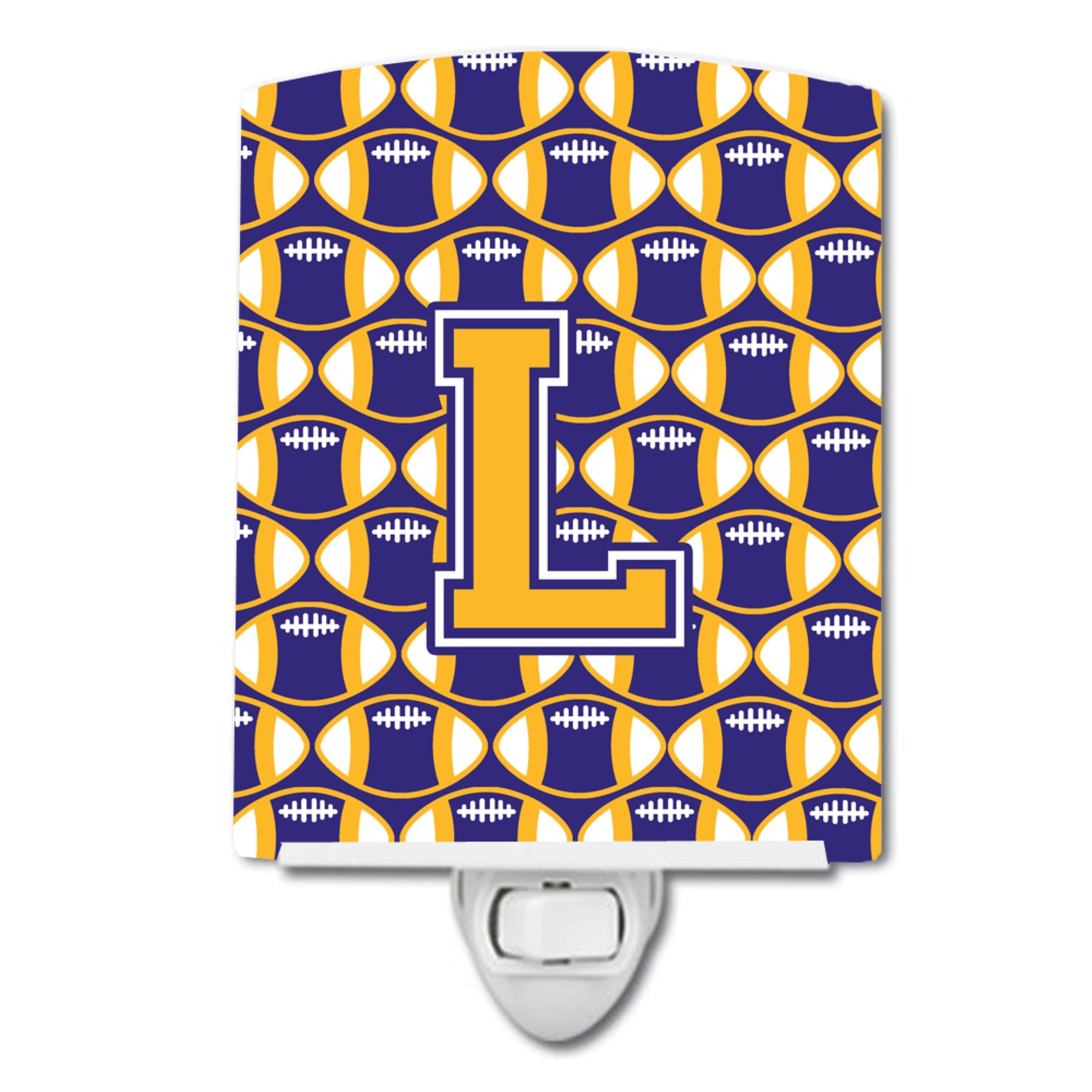  inchCarolines Treasures Letter L Football Purple and Gold Ceramic Night Light, 6x4, Multicolor inch
