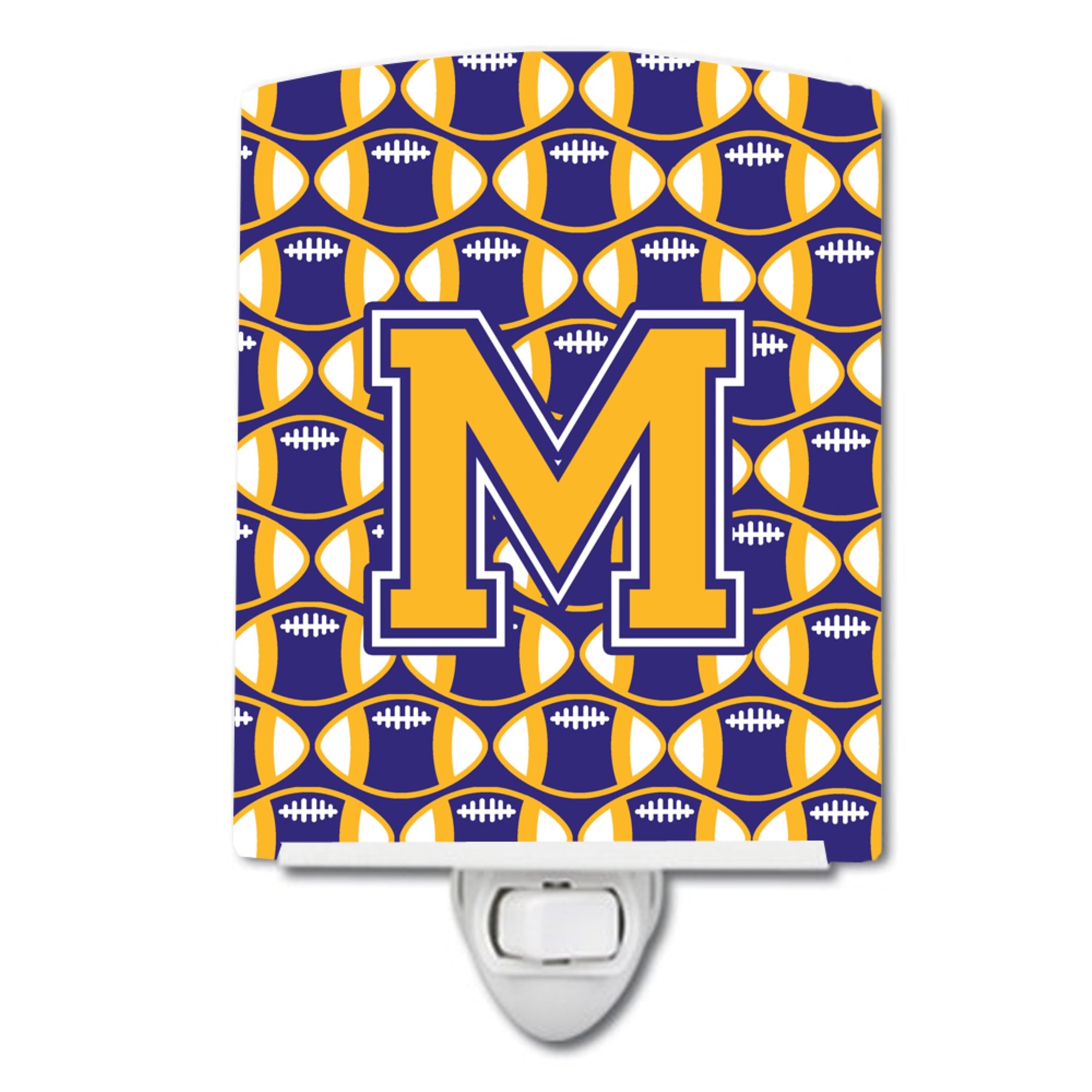  inchCarolines Treasures Letter M Football Purple and Gold Ceramic Night Light, 6x4, Multicolor inch