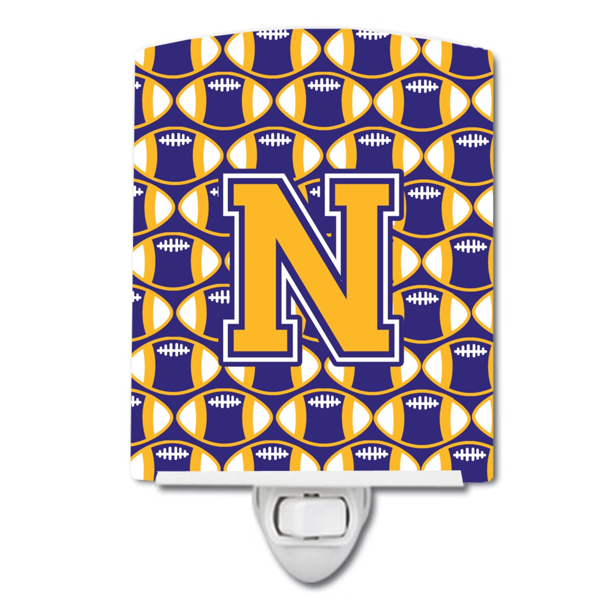  inchCarolines Treasures Letter N Football Purple and Gold Ceramic Night Light, 6x4, Multicolor inch
