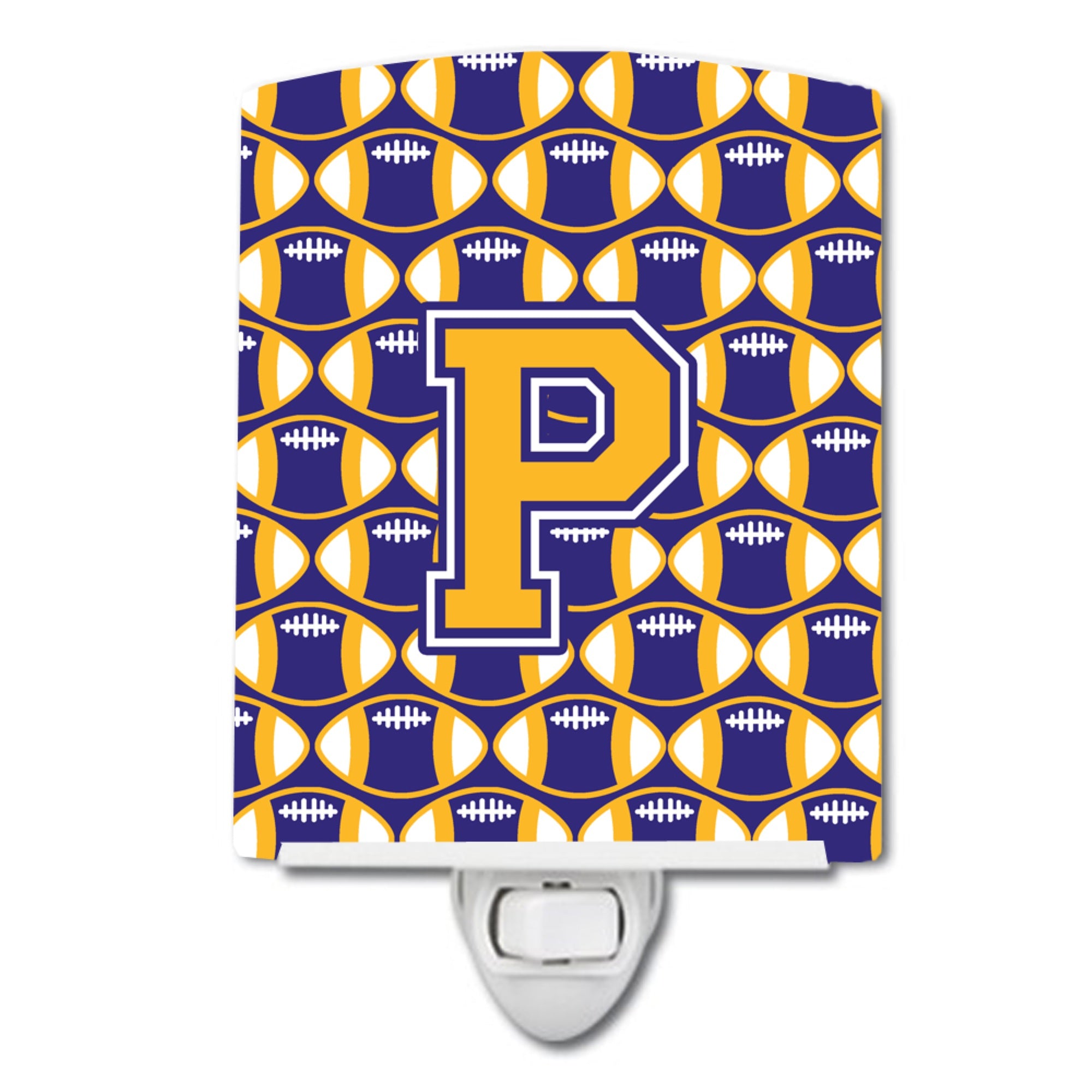  inchCarolines Treasures Letter P Football Purple and Gold Ceramic Night Light, 6x4, Multicolor inch