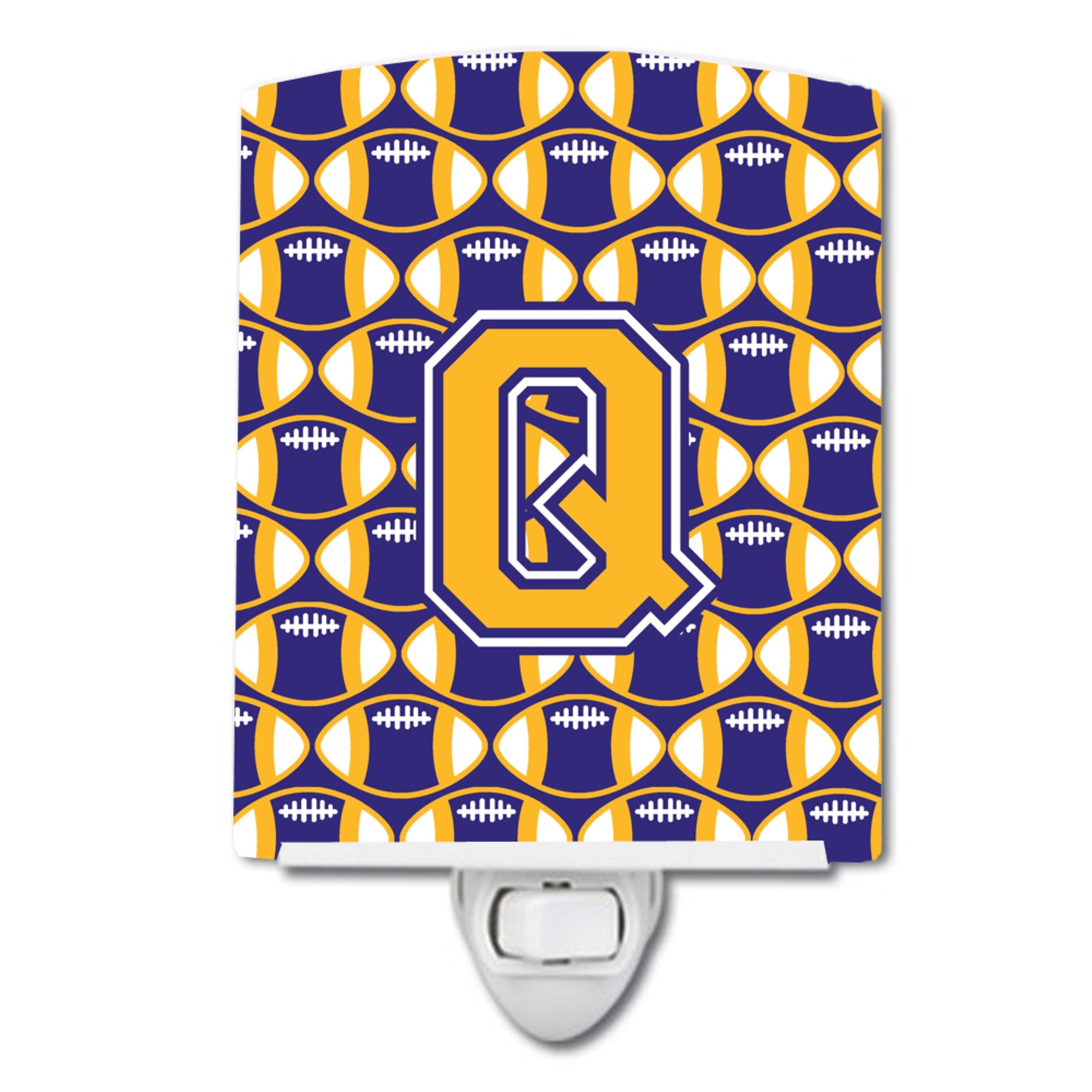  inchCarolines Treasures Letter Q Football Purple and Gold Ceramic Night Light, 6x4, Multicolor inch