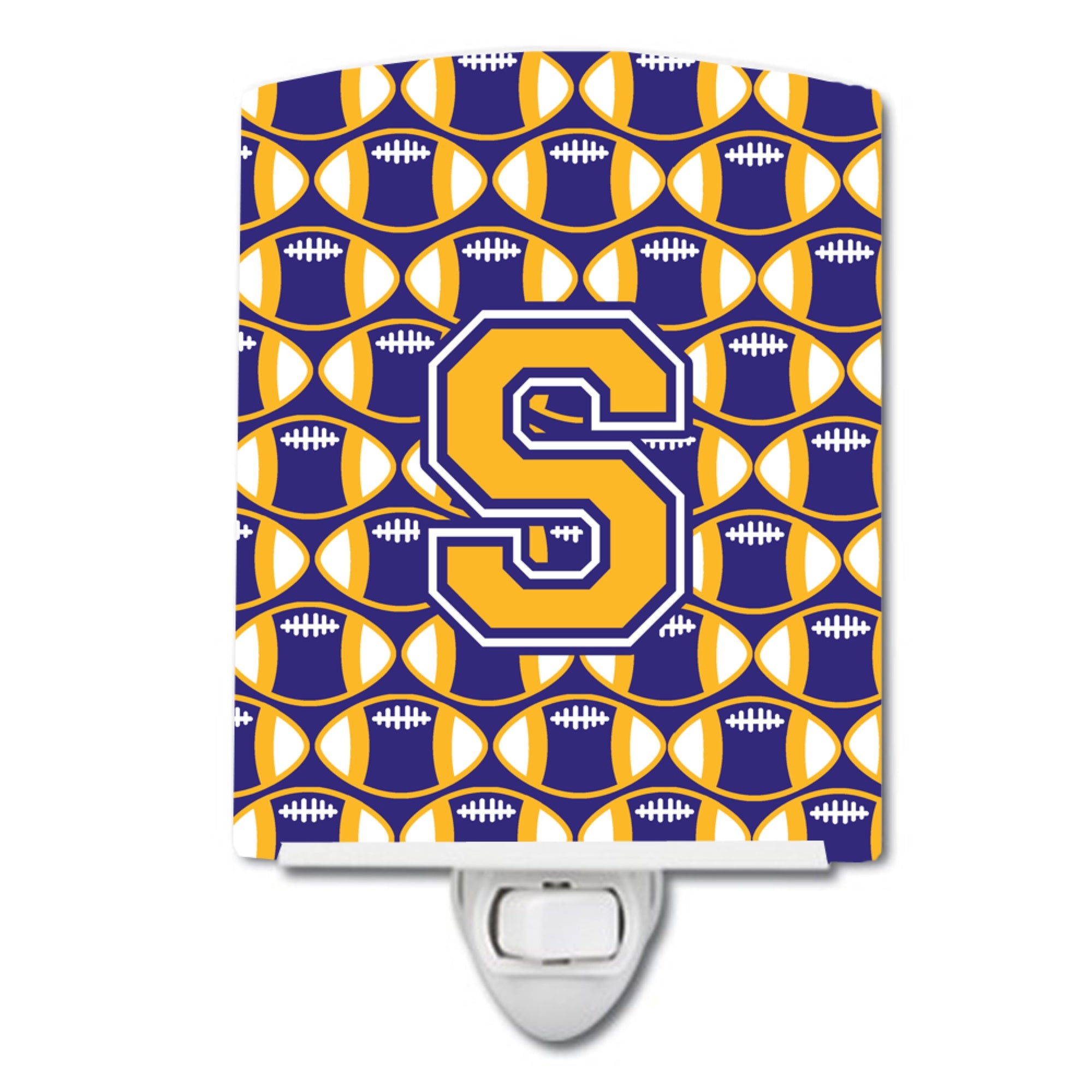  inchCarolines Treasures Letter S Football Purple and Gold Ceramic Night Light, 6x4, Multicolor inch